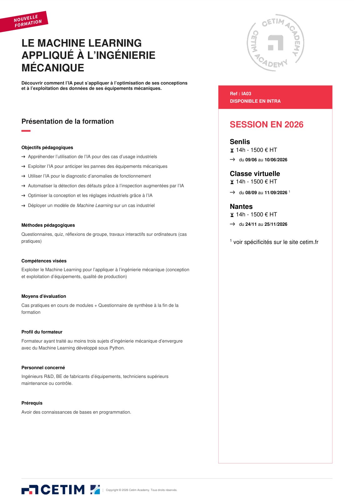 First page of CetimAcademy IA03 2026