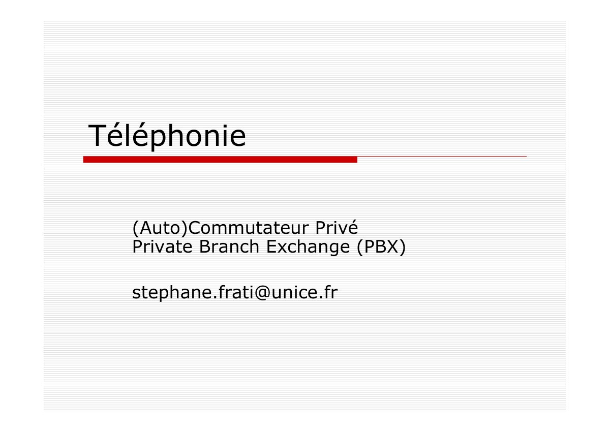 First page of Téléphonie (Auto)Commutateur Privé Private Branch Exchange (PBX)