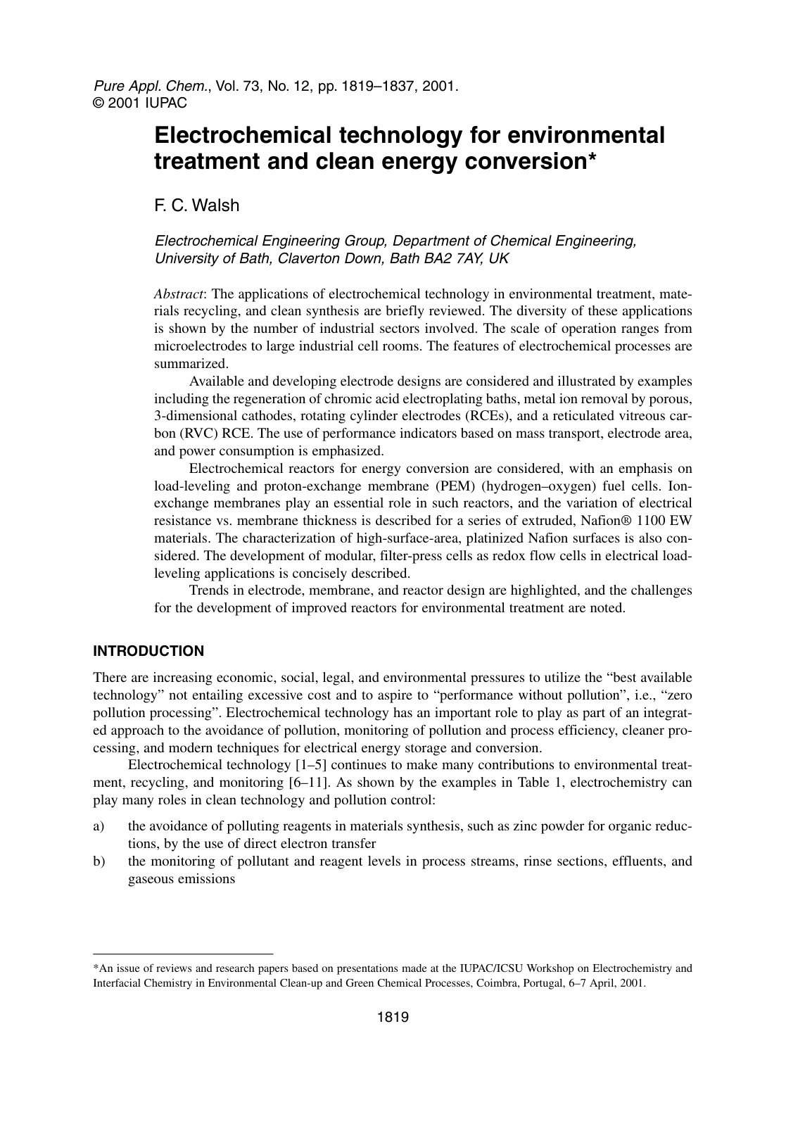 First page of Electrochemical technology for environme