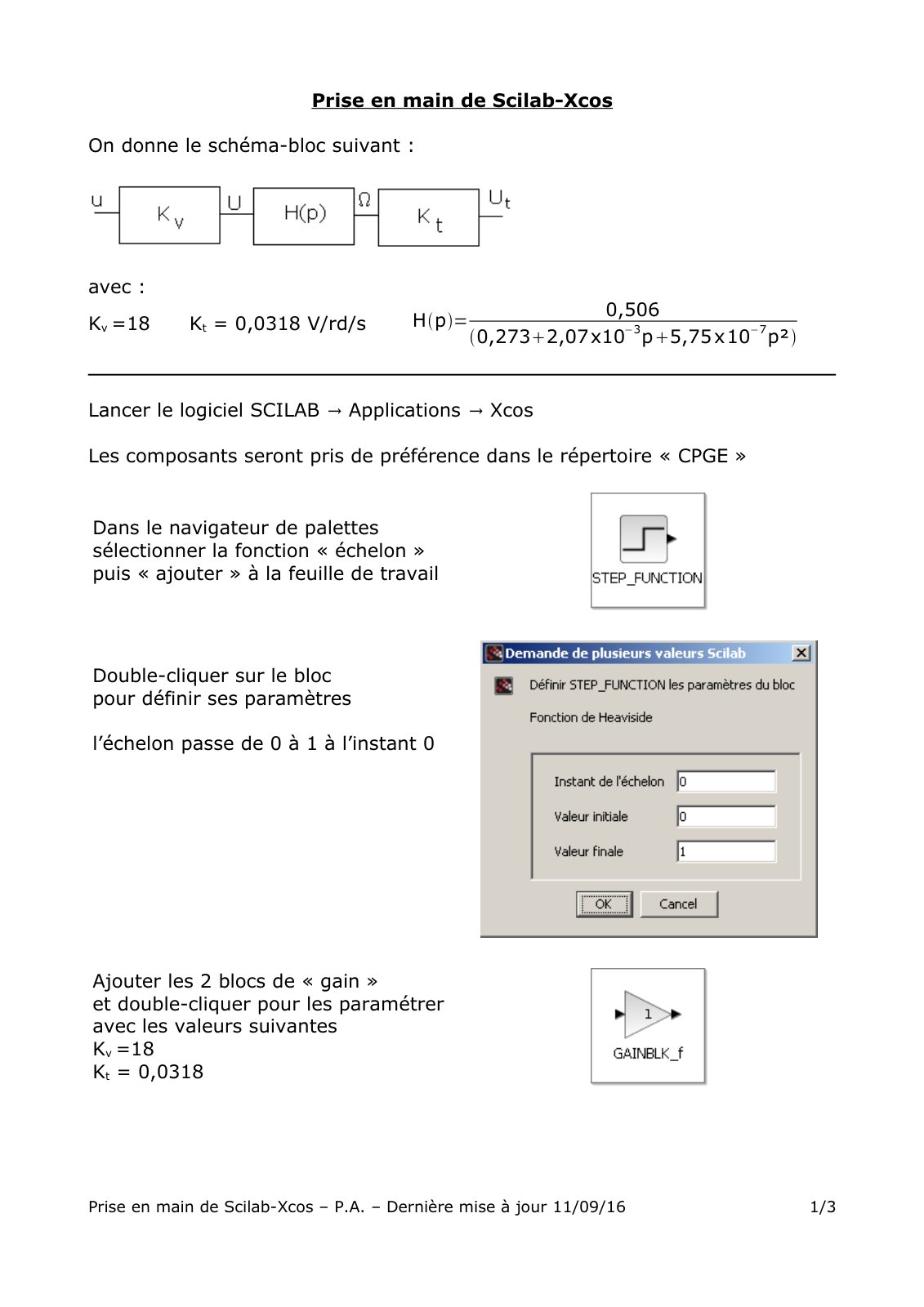 First page of Prise en main de Scilab-Xcos