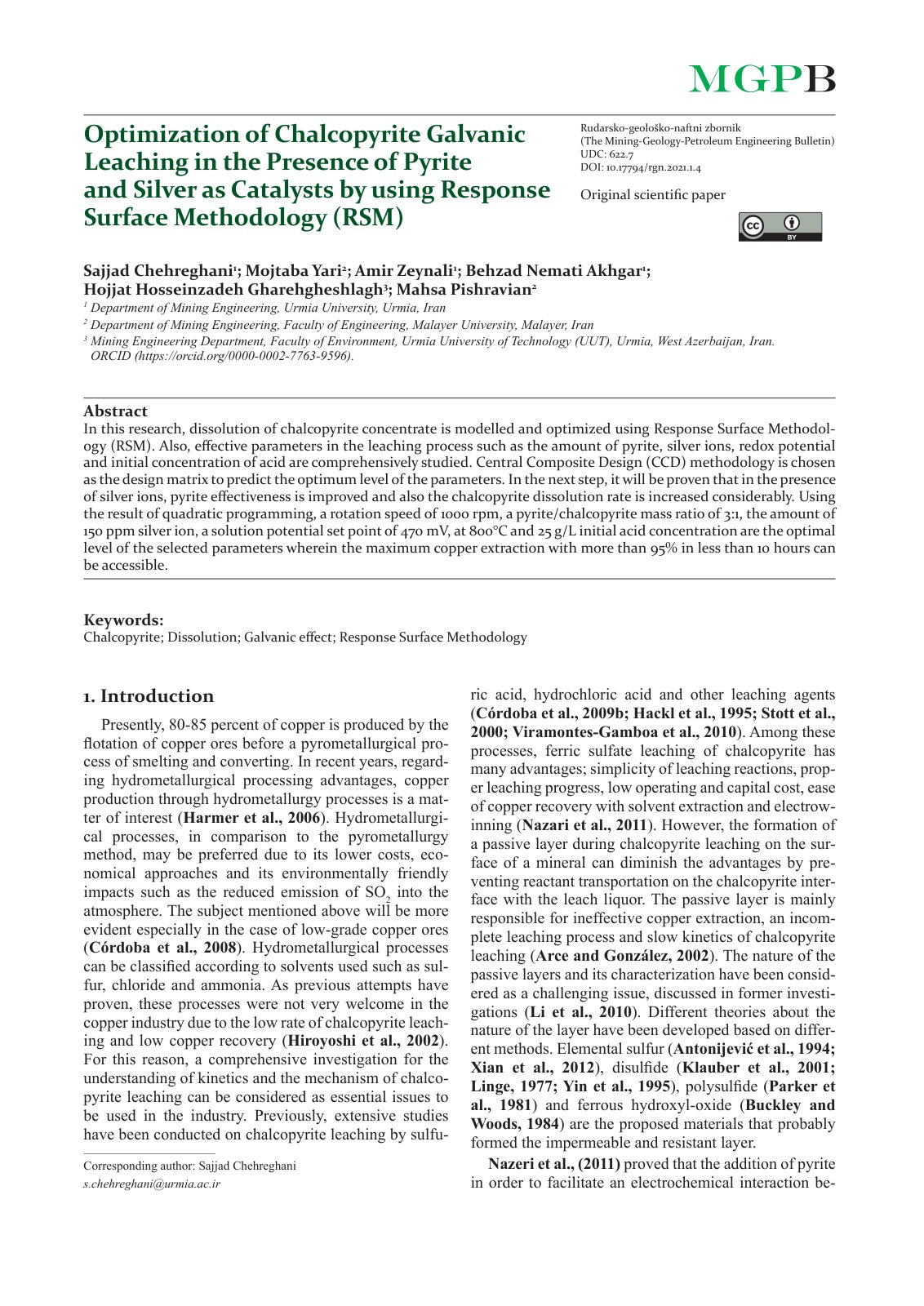 First page of Optimization of Chalcopyrite Galvanic Le