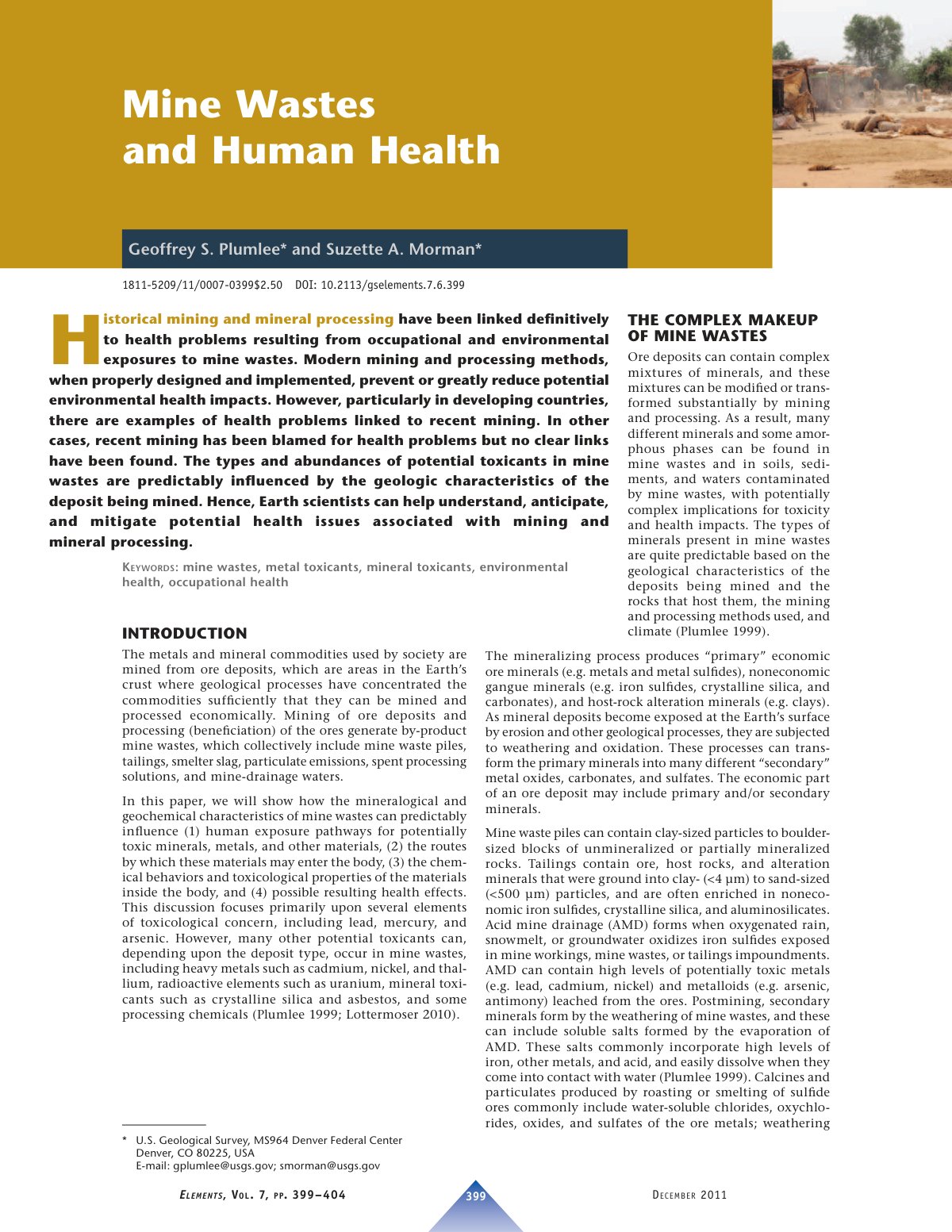 First page of Mine Wastes and Human Health