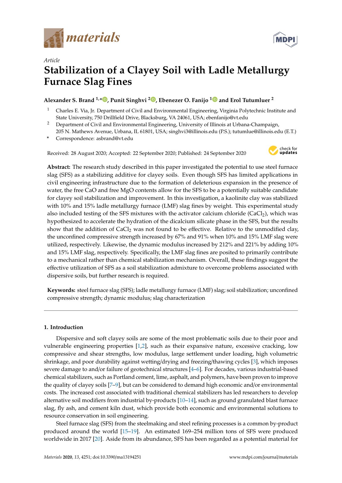 First page of Stabilization of a Clayey Soil with Ladle Metallurgy Furnace Slag Fines