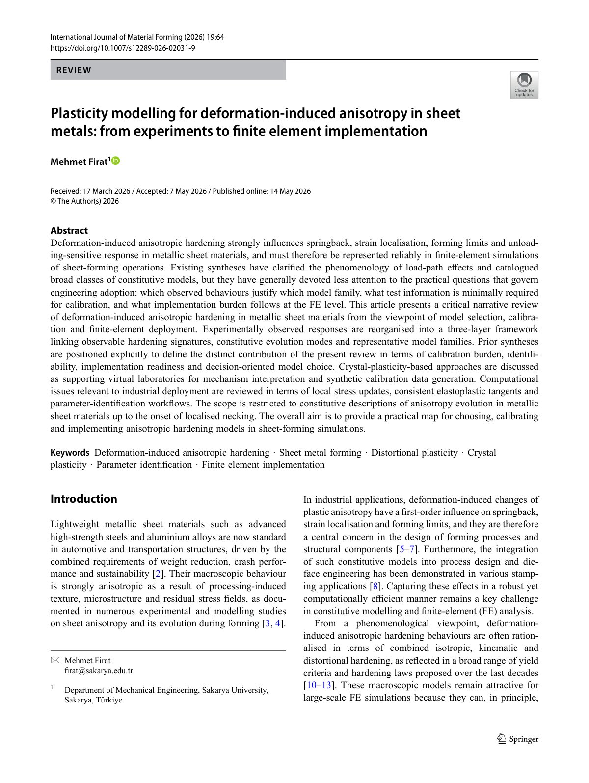 First page of 2026 Firat Deformation Induced Anisotropy