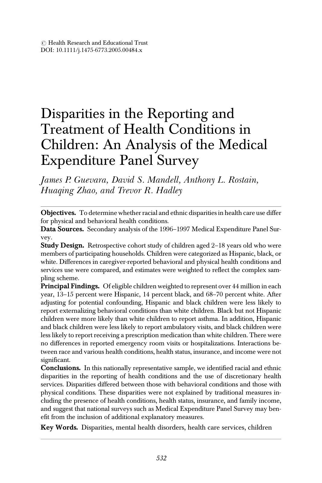 First page of Disparities in the Reporting and Treatme