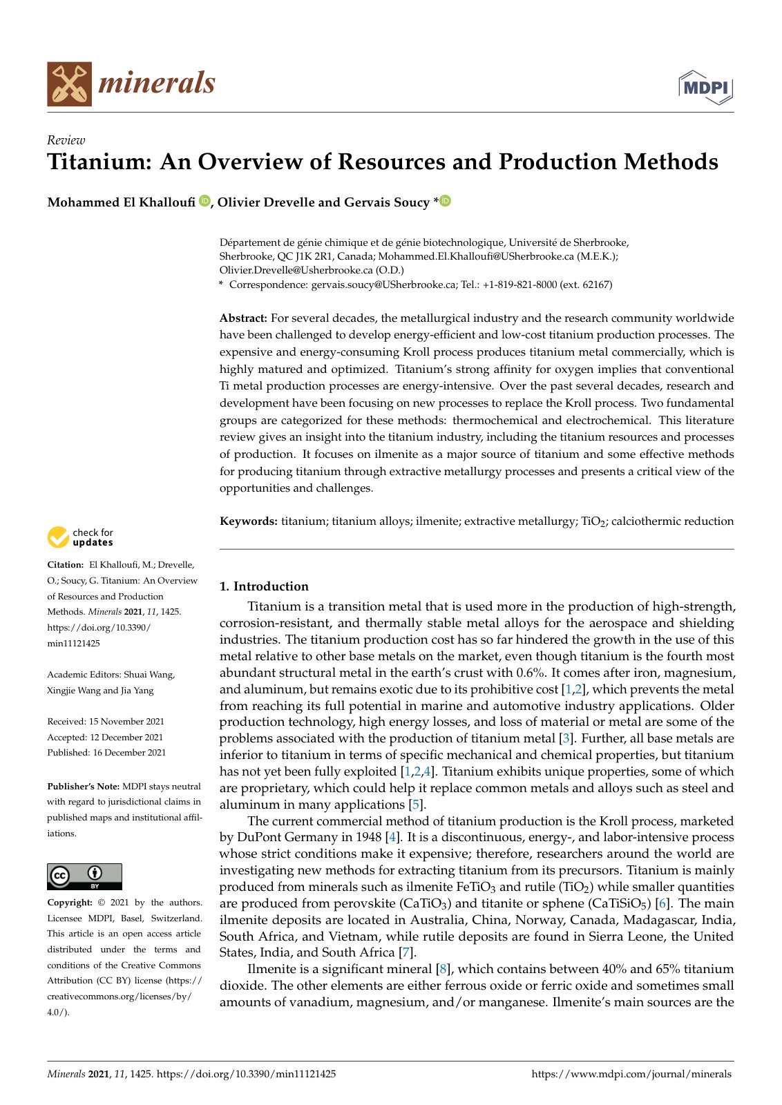 First page of Titanium: An Overview of Resources and Production Methods