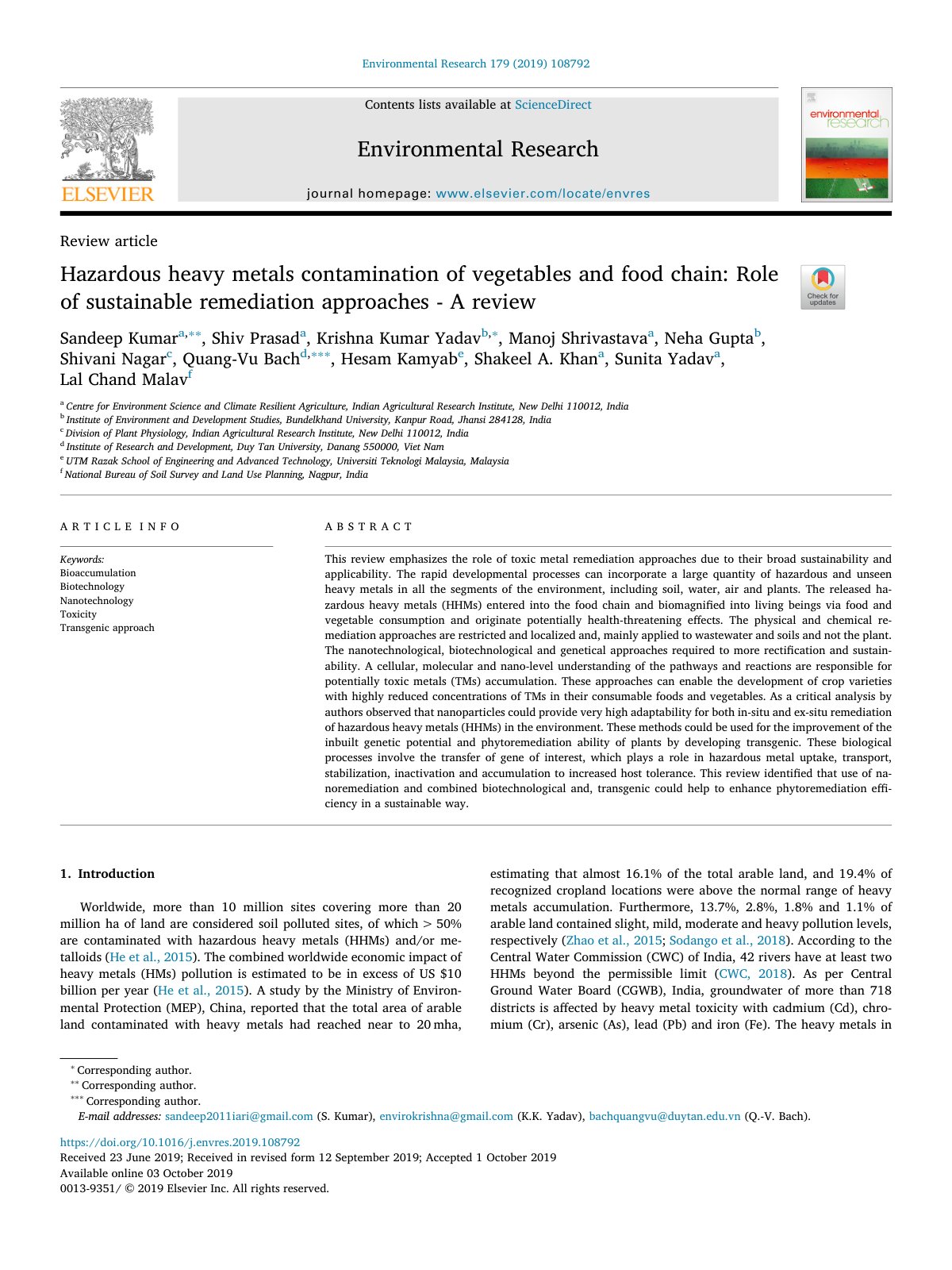 First page of Hazardous heavy metals contamination of