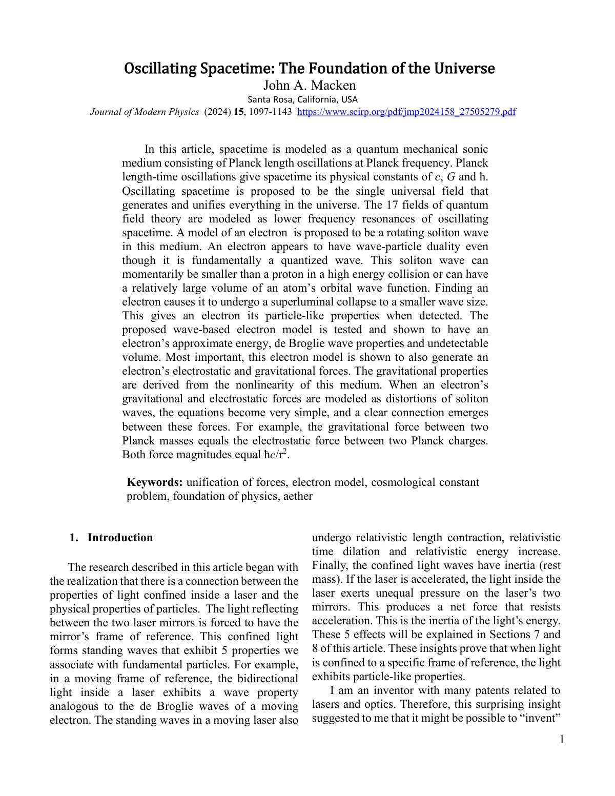 First page of Oscillating Spacetime The Foundation of