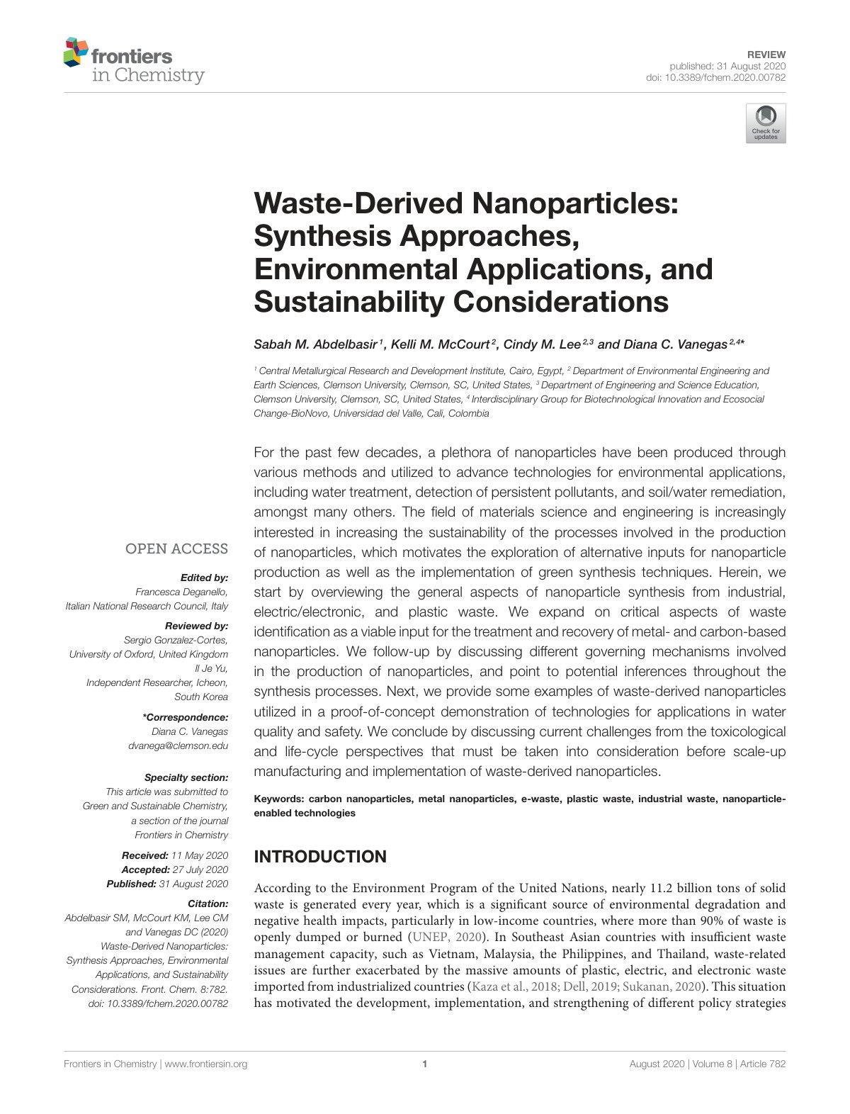 First page of Waste Derived Nanoparticles Synthesis Ap