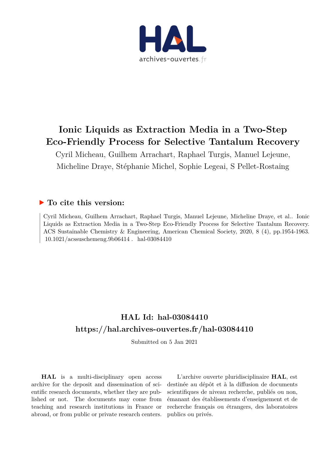 First page of Ionic Liquids as Extraction Media in a T
