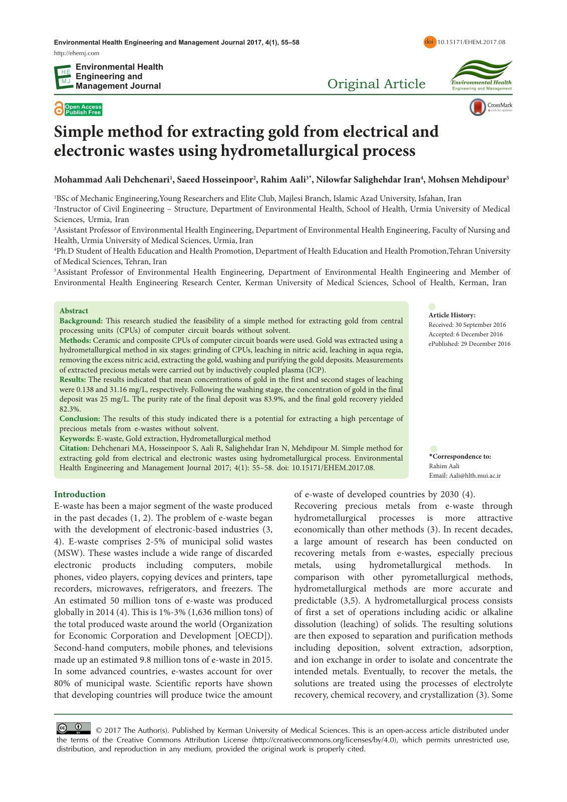 First page of Simple method for extracting gold from e
