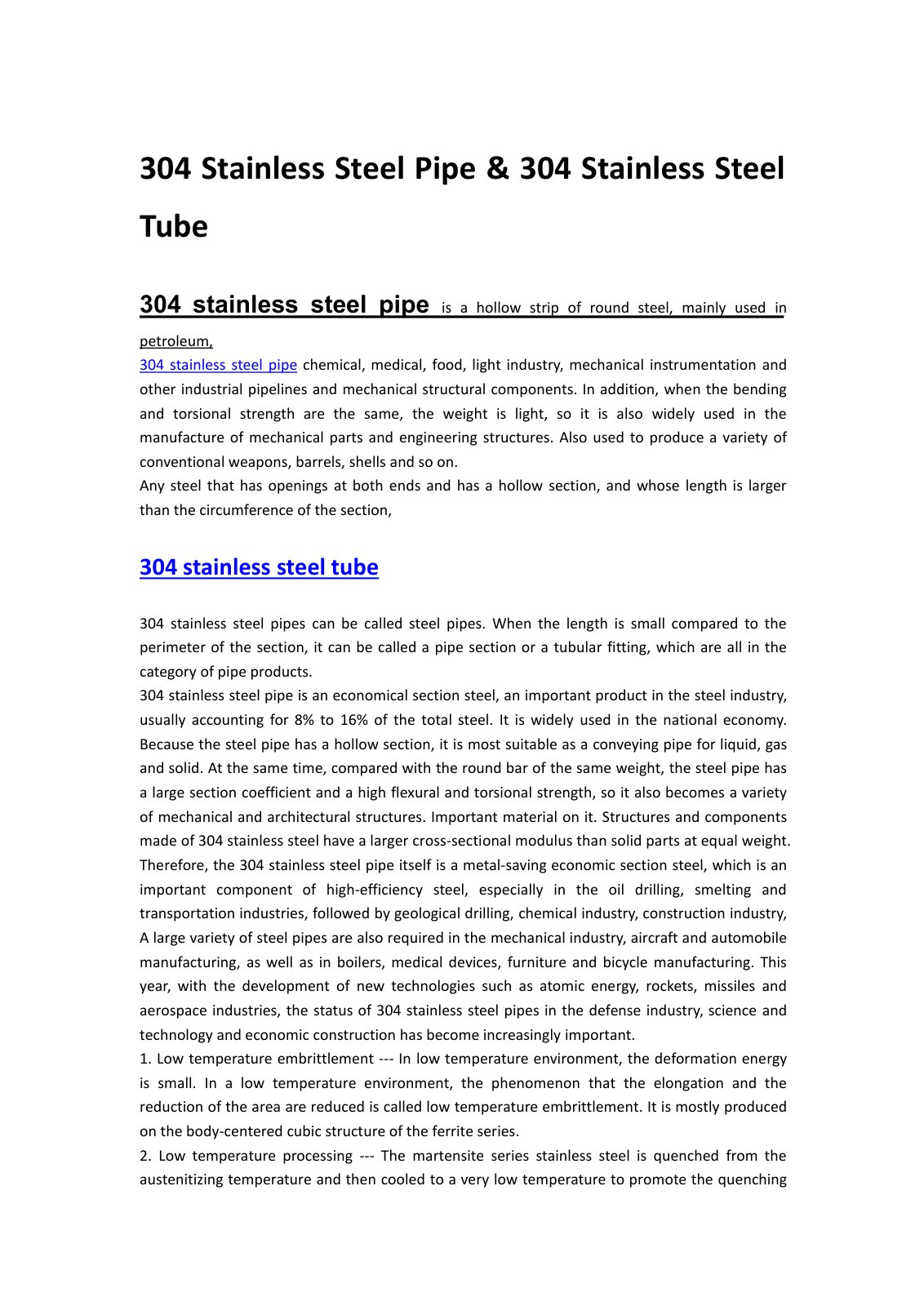 First page of 304 stainless steel pipe and 304 stainle