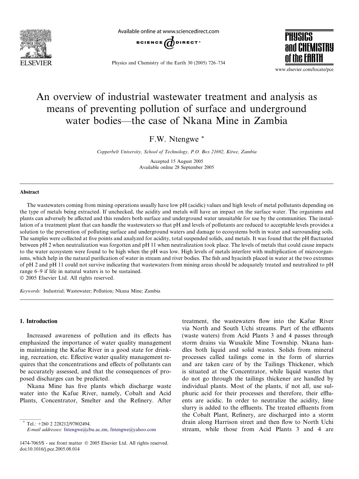 First page of An overview of industrial wastewater tre