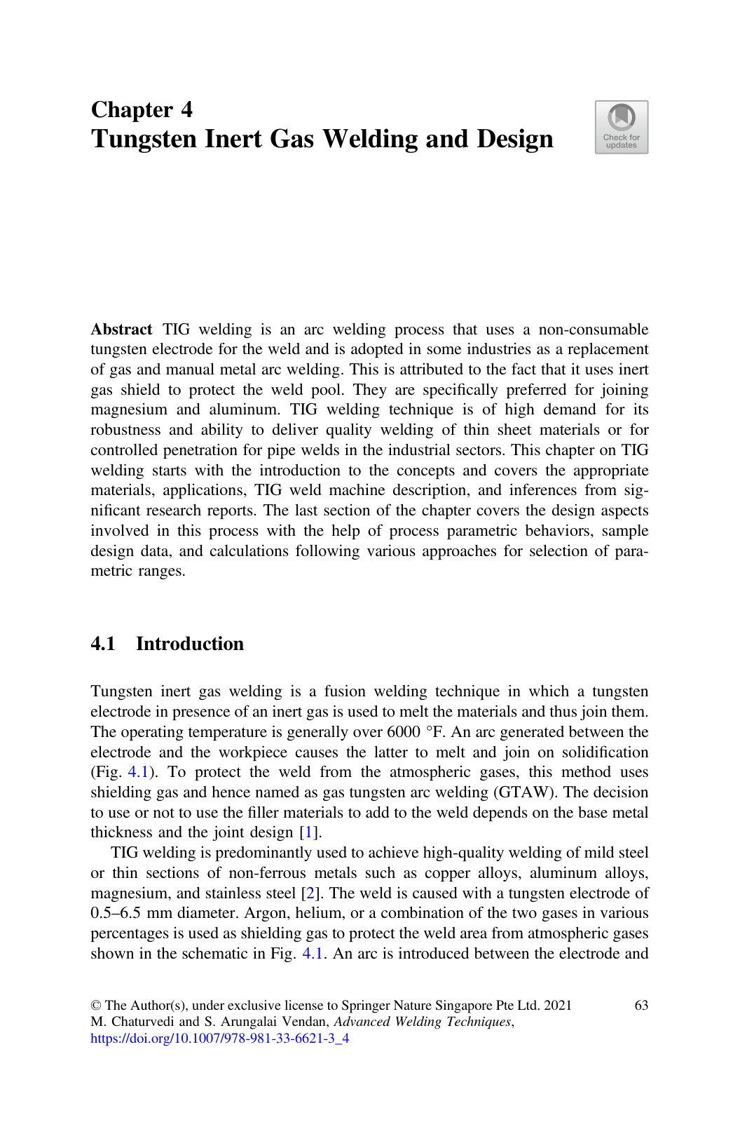 First page of Tungsten Inert Gas Welding and Design