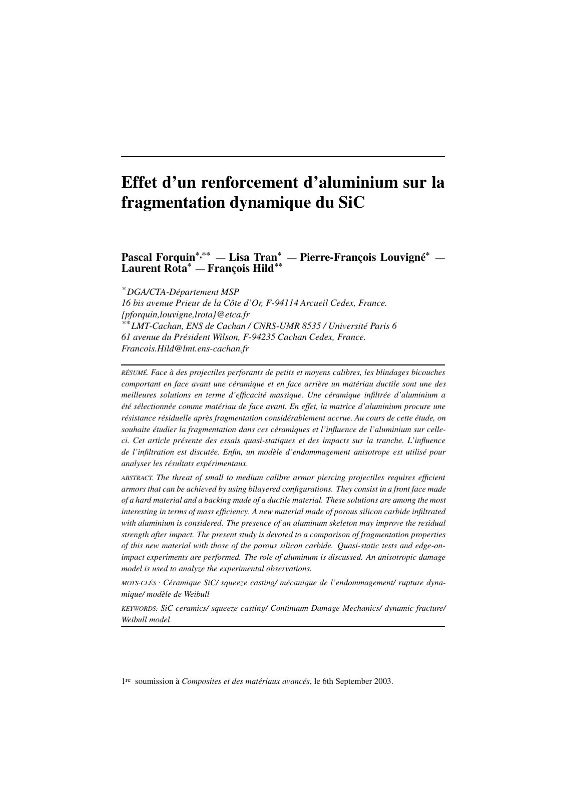 First page of Effet dun renforcement daluminium sur la