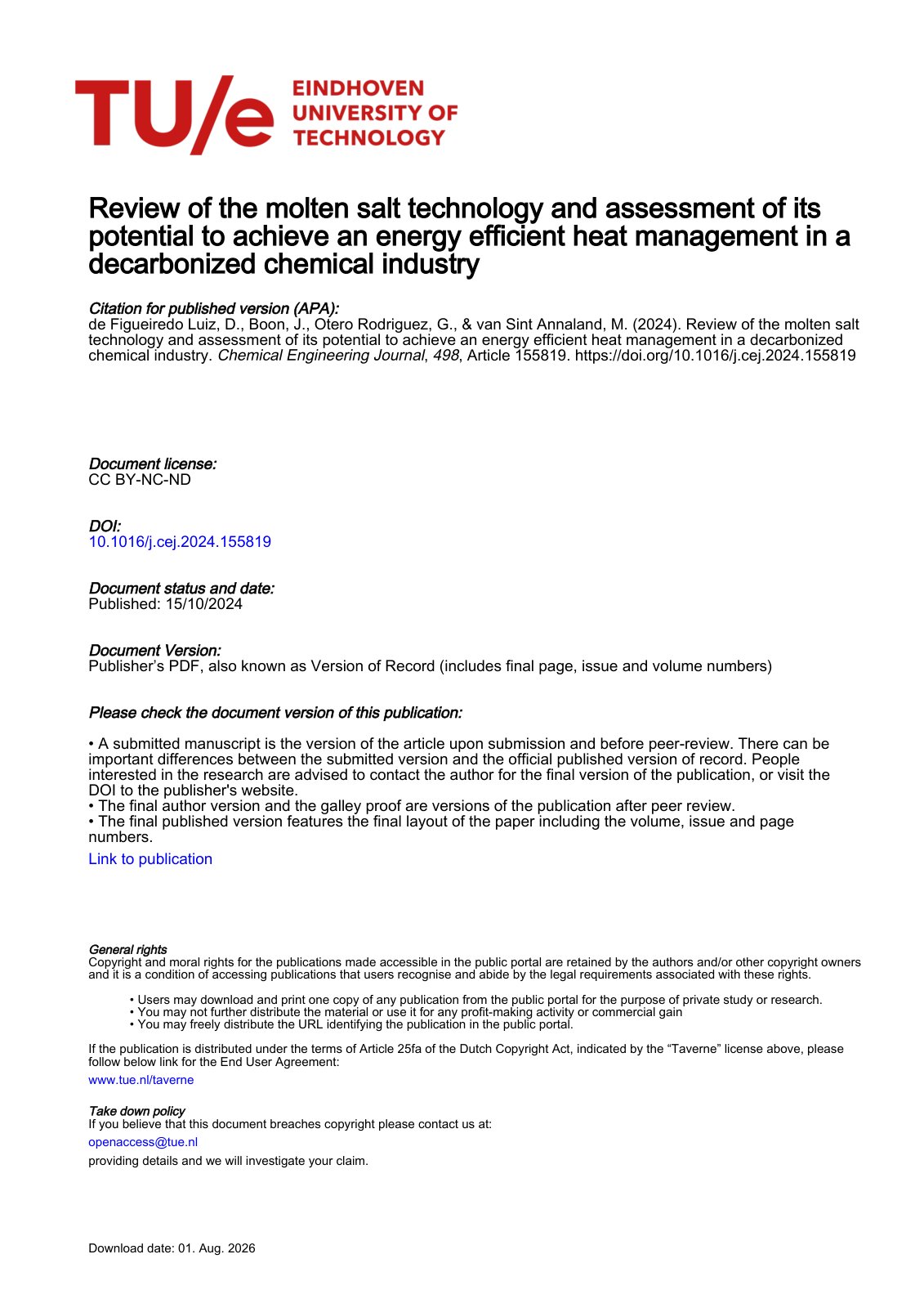 First page of Review of the molten salt technology and assessment of its potential to achieve an energy efficient heat management in a decarbonized chemical industry