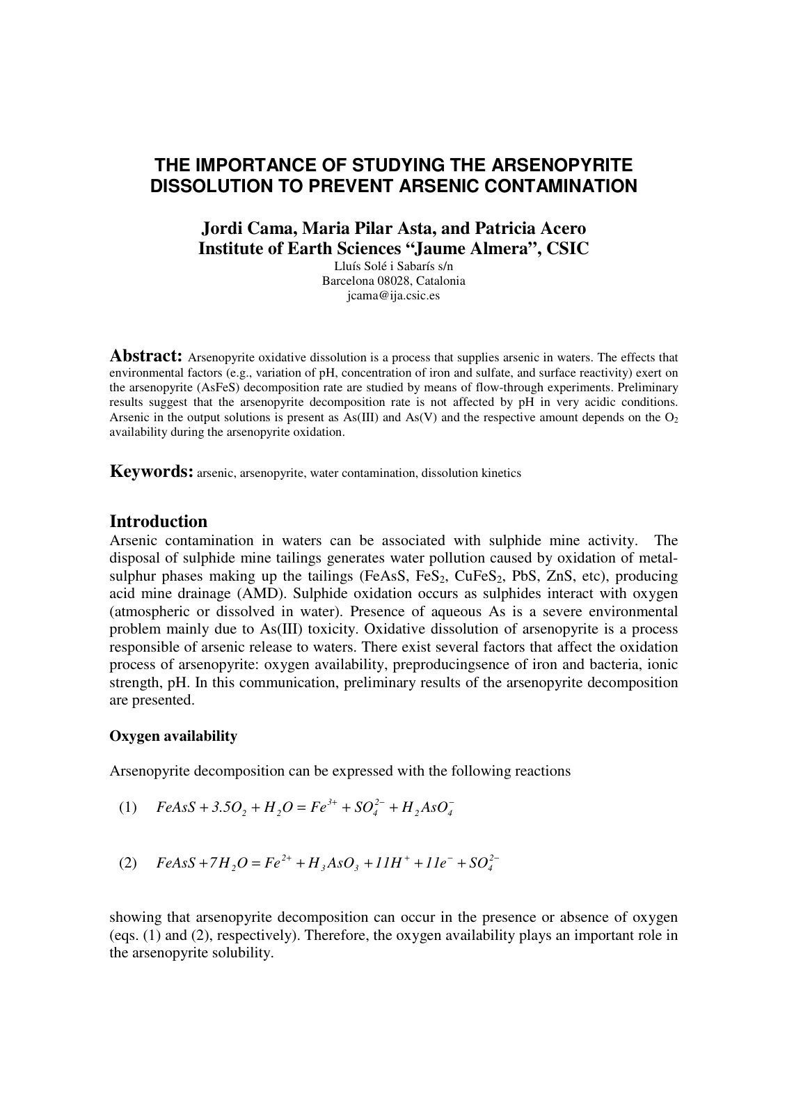 First page of THE IMPORTANCE OF STUDYING THE ARSENOPYR