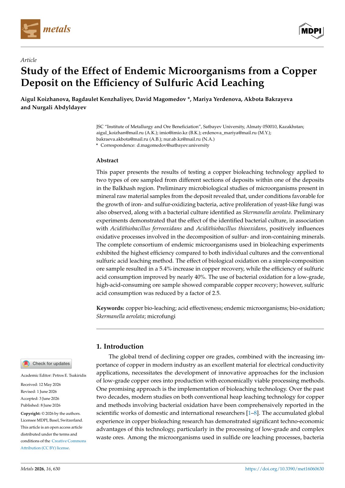 First page of 2026   Koizhanova   Endemic microorganisms in sulfuric acid copper leaching