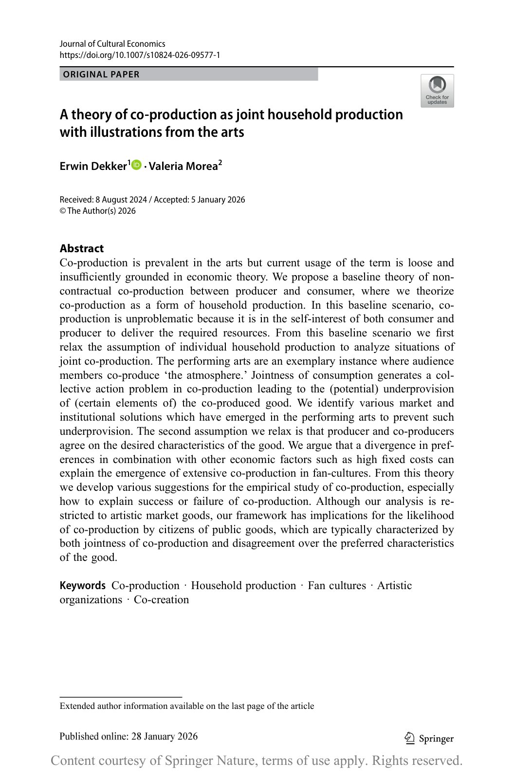 First page of A theory of co production as joint household produ
