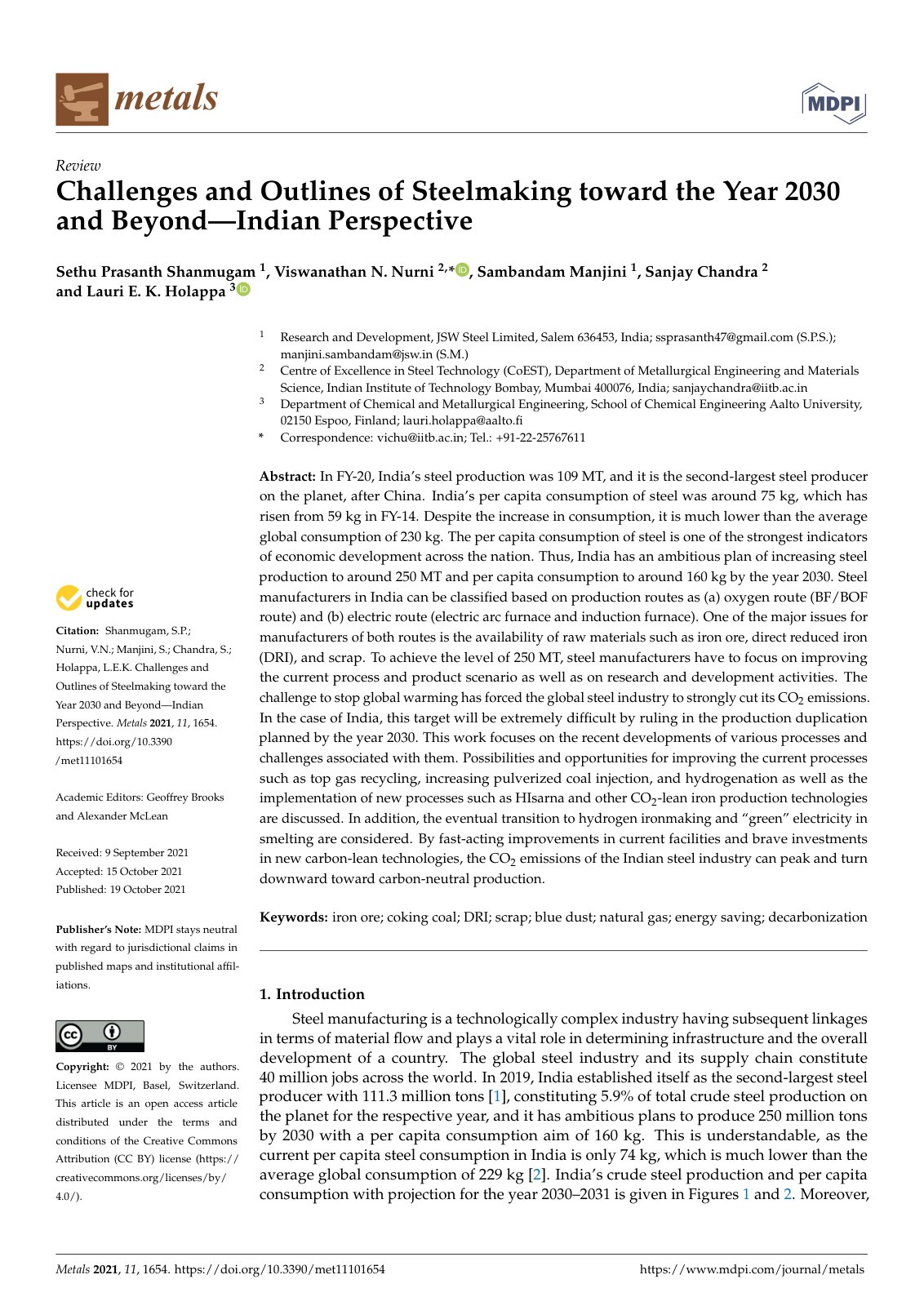 First page of Challenges and Outlines of Steelmaking t