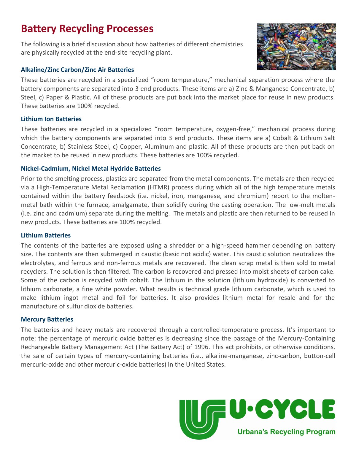 First page of battery recycling processes