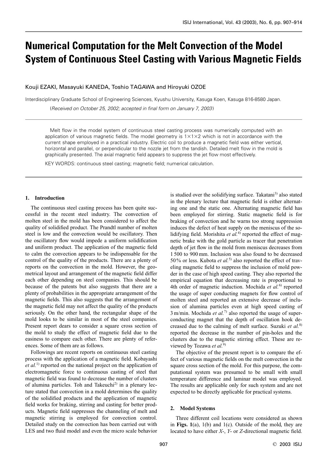 First page of Numerical Computation for the Melt Conve