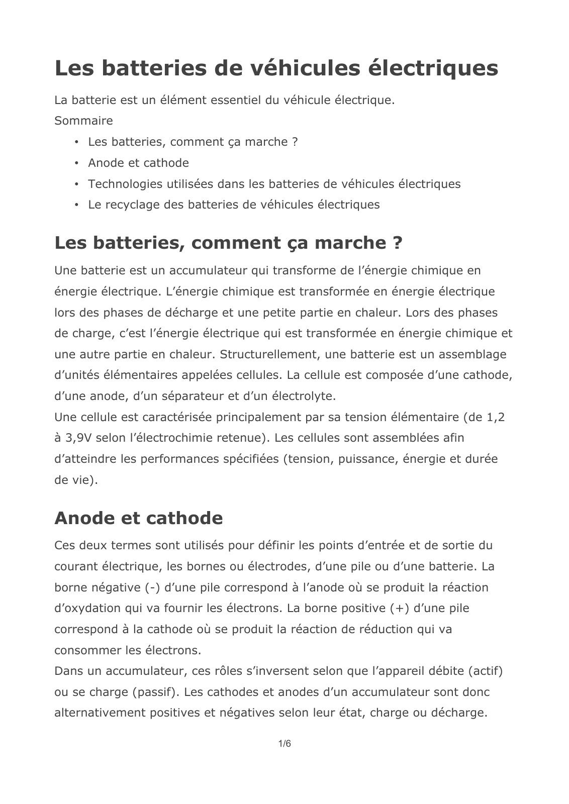 First page of Les batteries de véhicules électriques