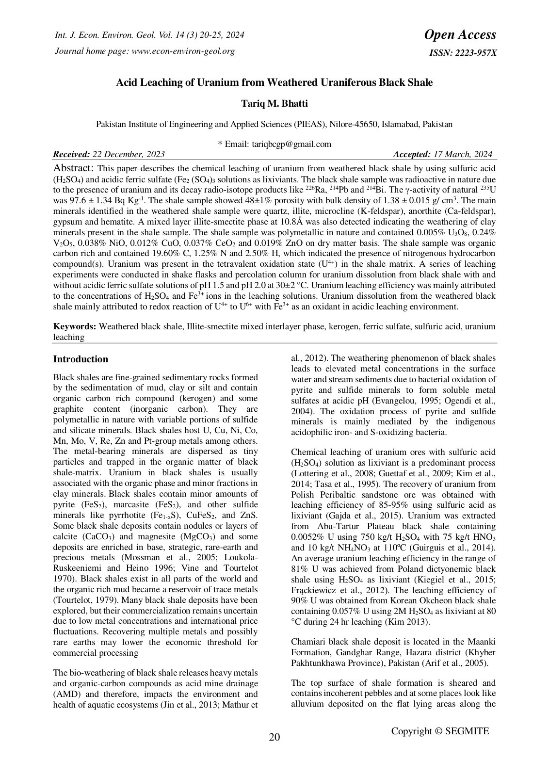 First page of Acid Leaching of Uranium from Weathered
