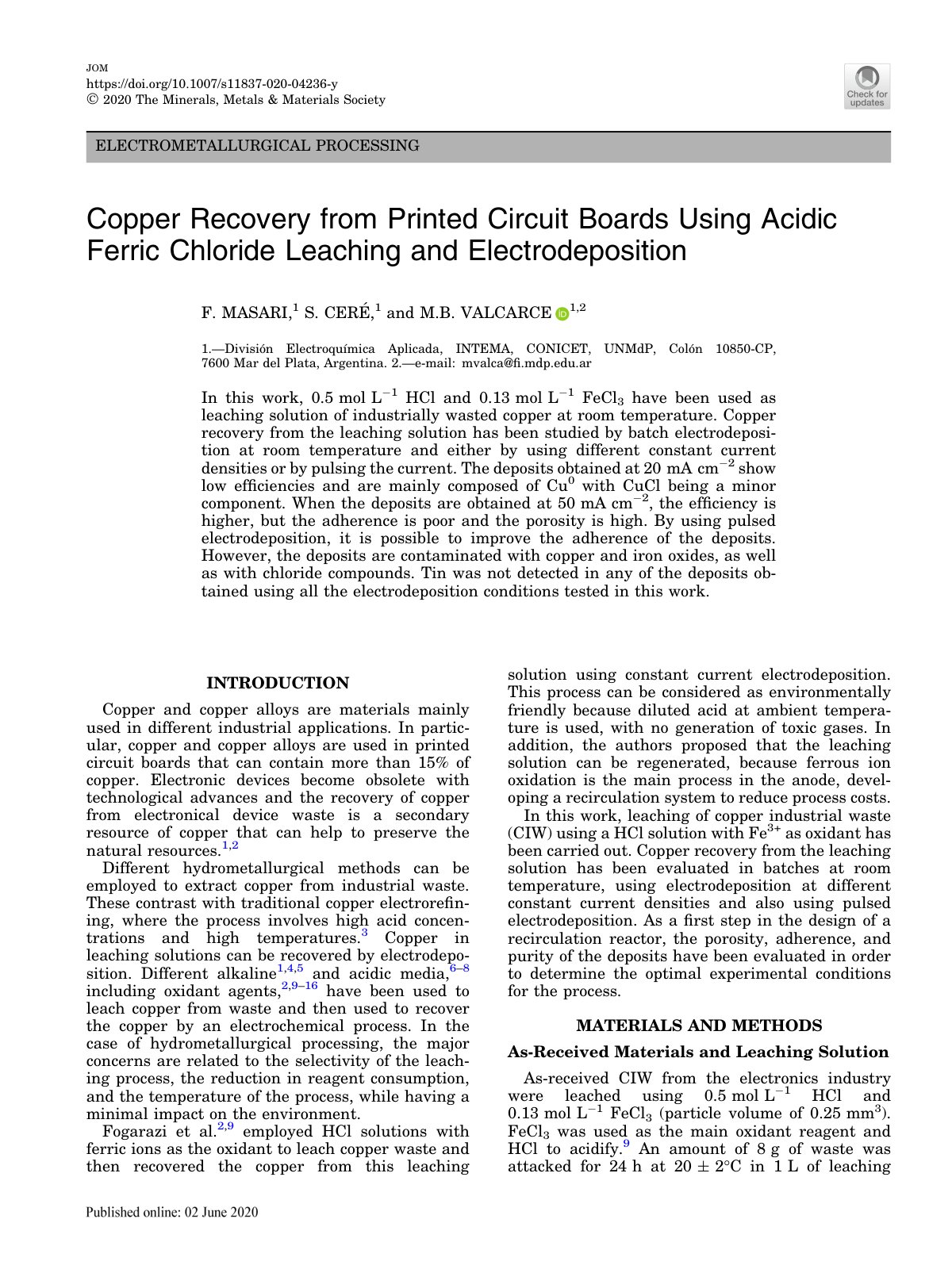 First page of Copper Recovery from Printed Circuit Boa