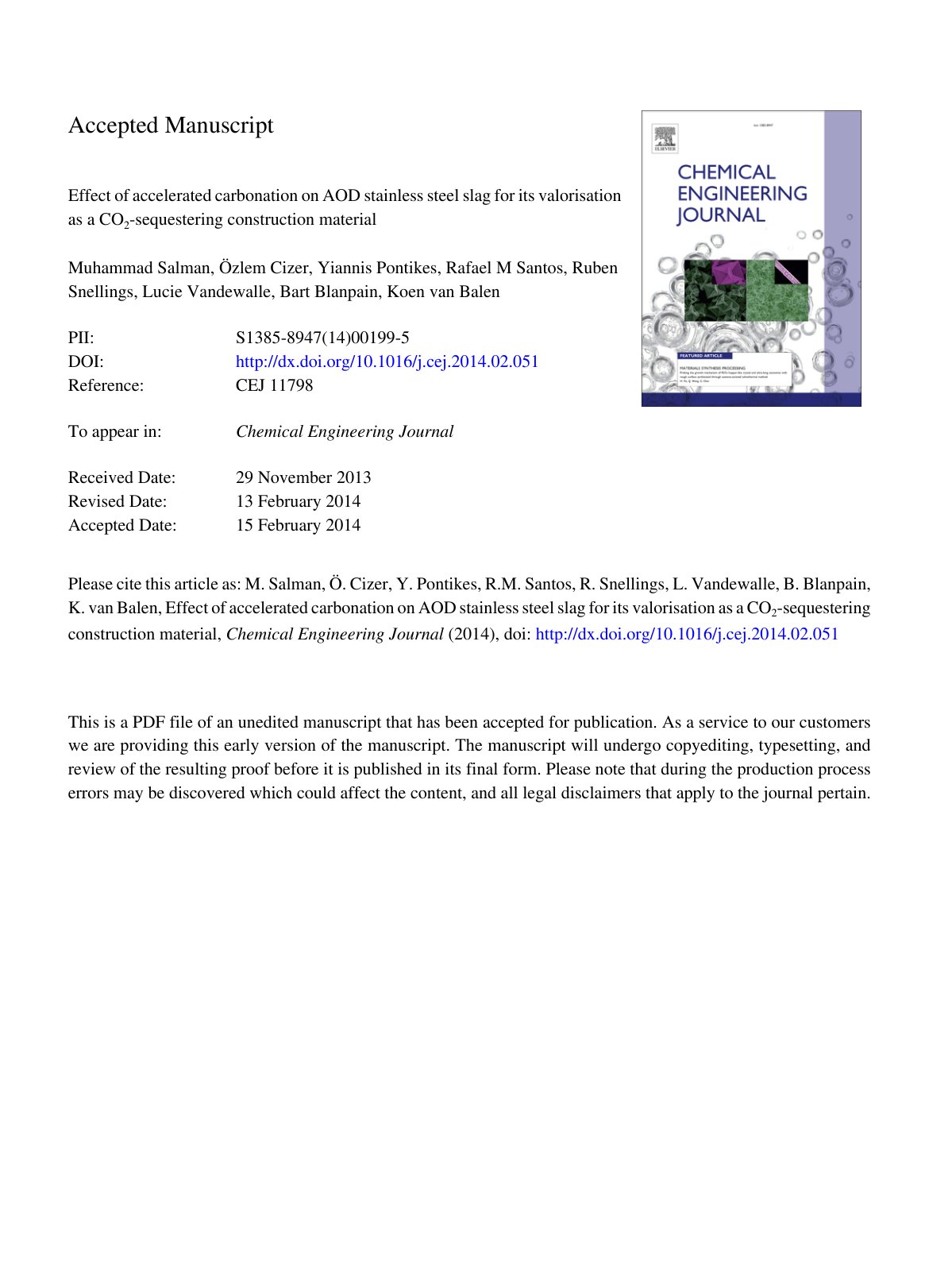 First page of Effect of accelerated carbonation on AOD