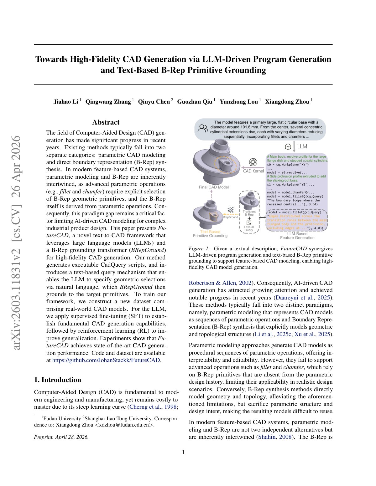 First page of 2026 Li FutureCAD BRep Primitive Grounding