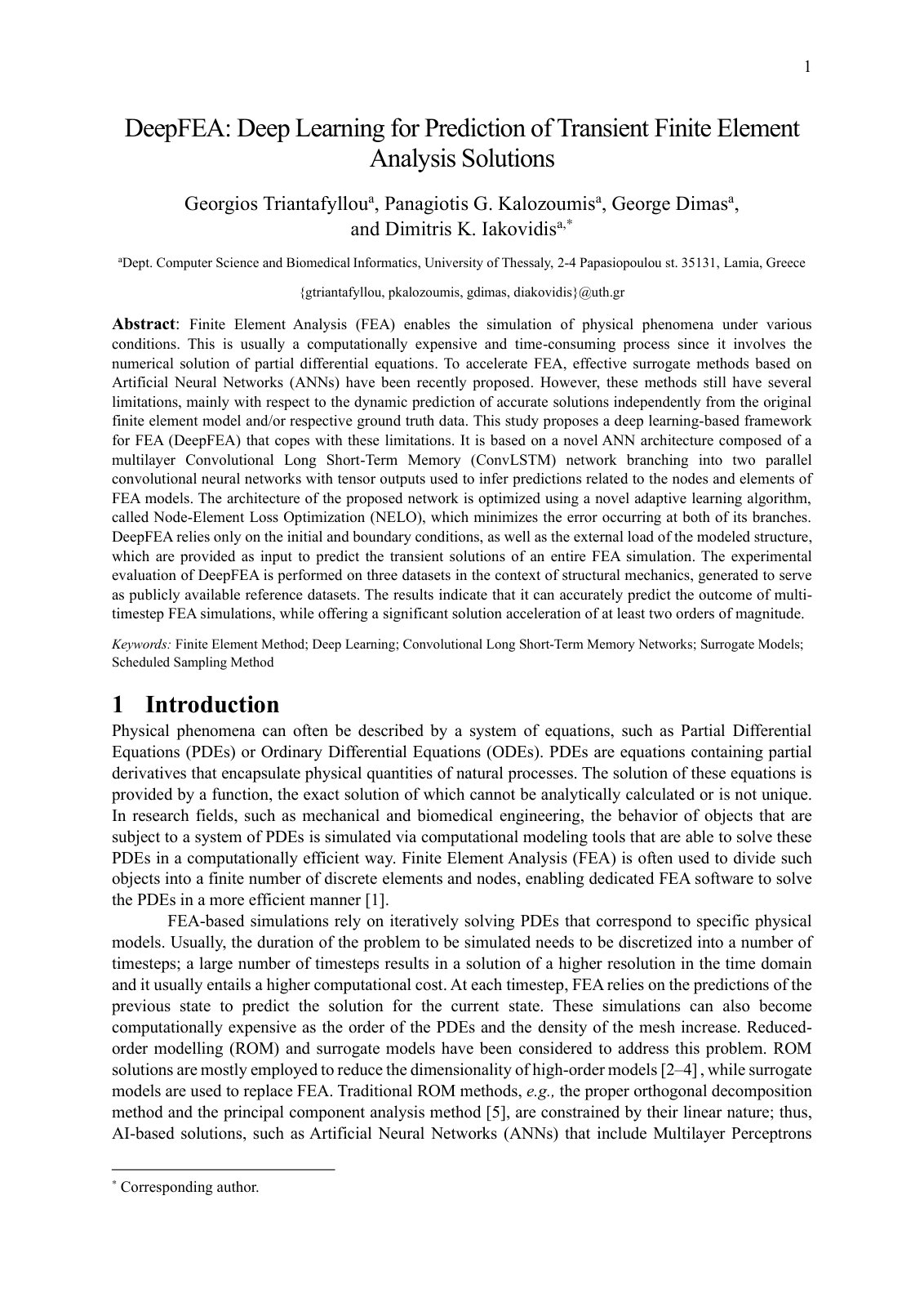 First page of DeepFEA: Deep Learning for Prediction of Transient Finite Element