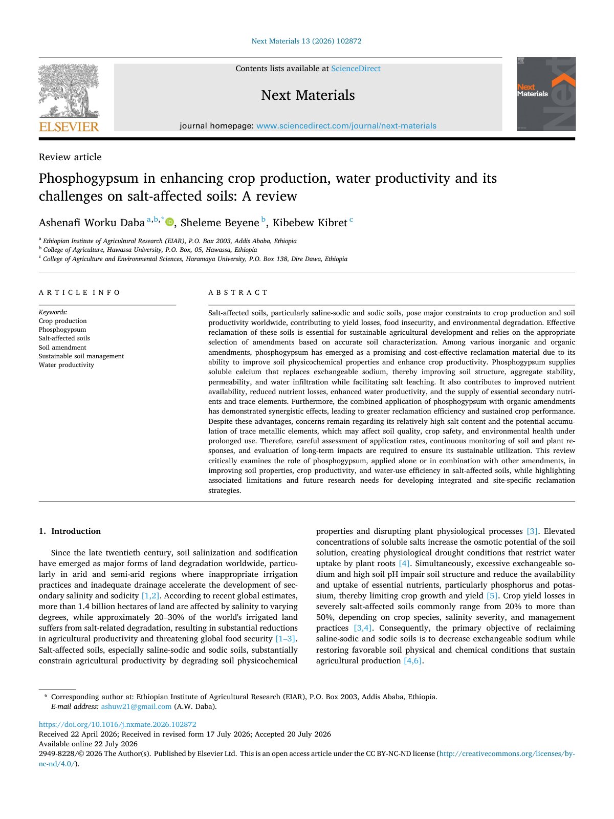 First page of Phosphogypsum in enhancing crop production  water productivity  2026 Next Ma