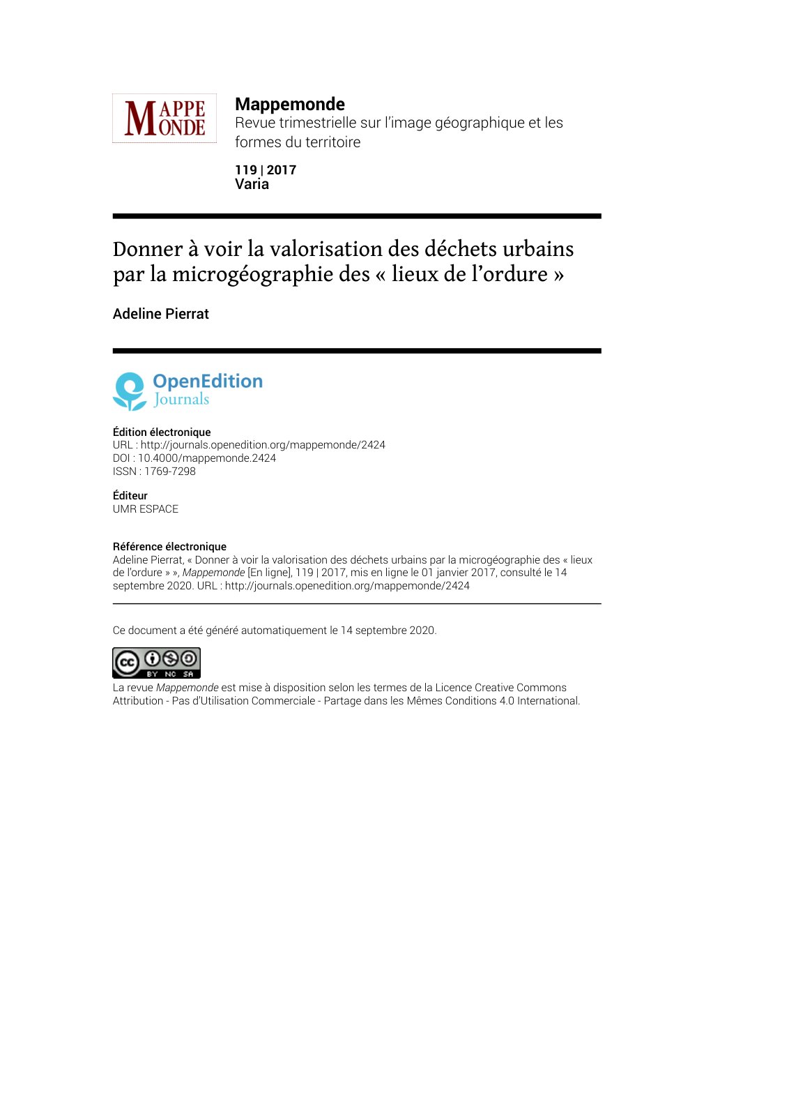 First page of Donner à voir la valorisation des déchets urbains par la microgéographie des « lieux de l’ordure »