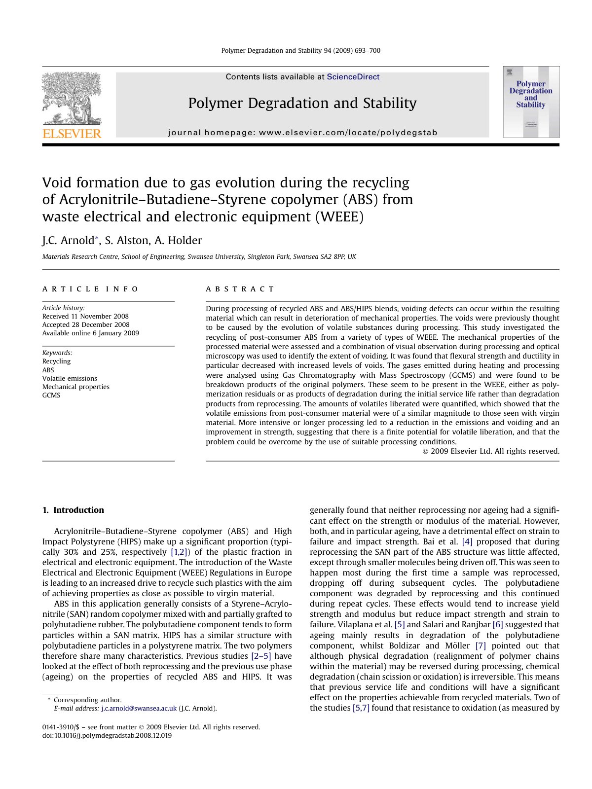 First page of Void formation due to gas evolution during the recycling of 2009 Polymer Deg