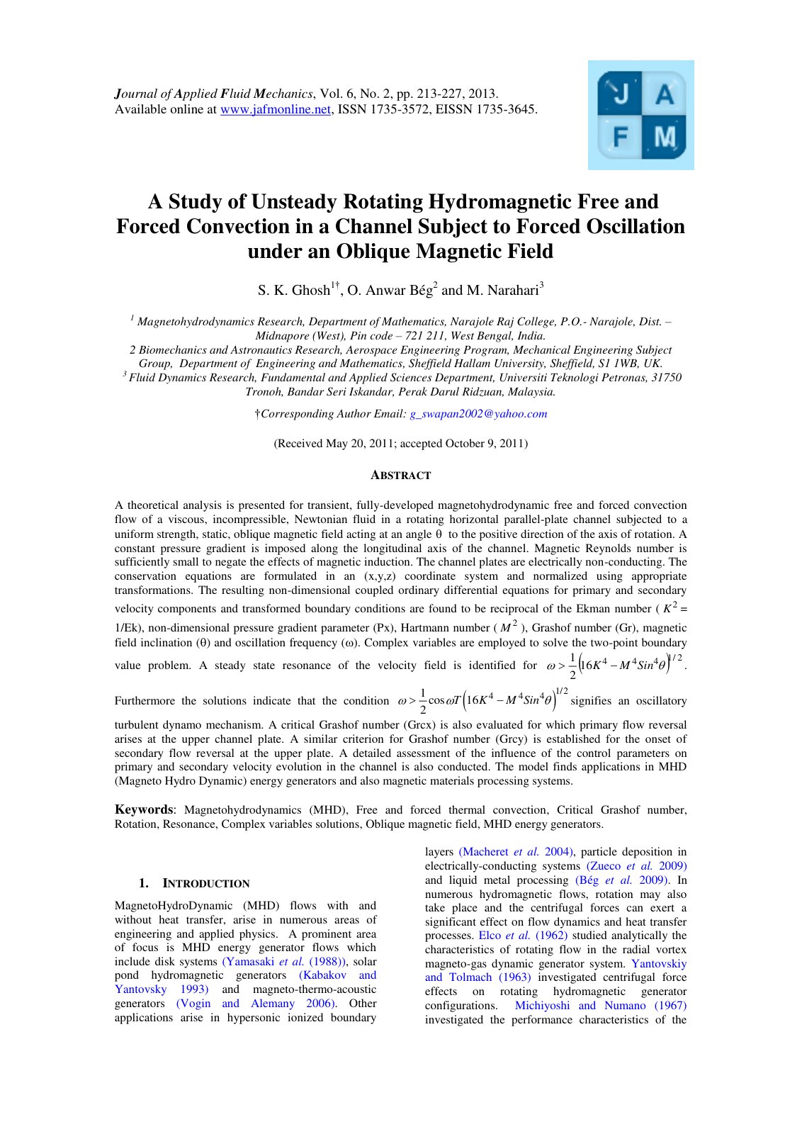 First page of A study of unsteady rotating hydromagnet