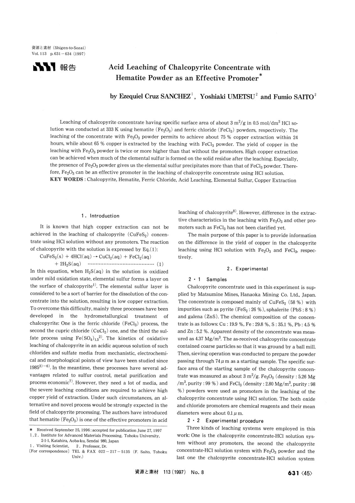 First page of Acid Leaching of Chalcopyrite Concentrat