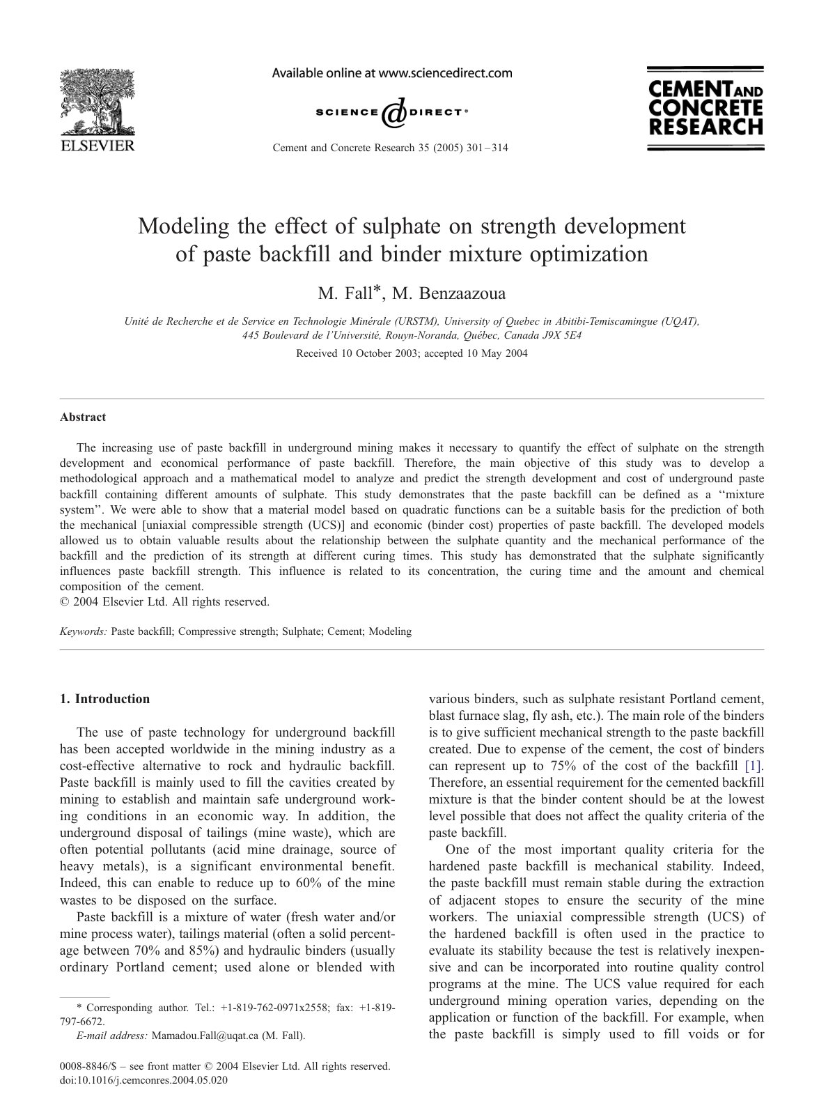 First page of Modeling the effect of sulphate on stren