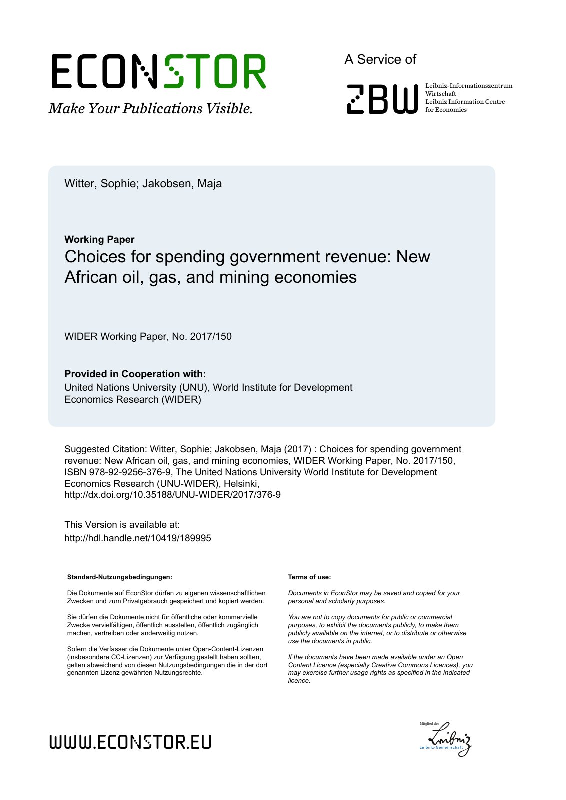 First page of Choices for spending government revenue