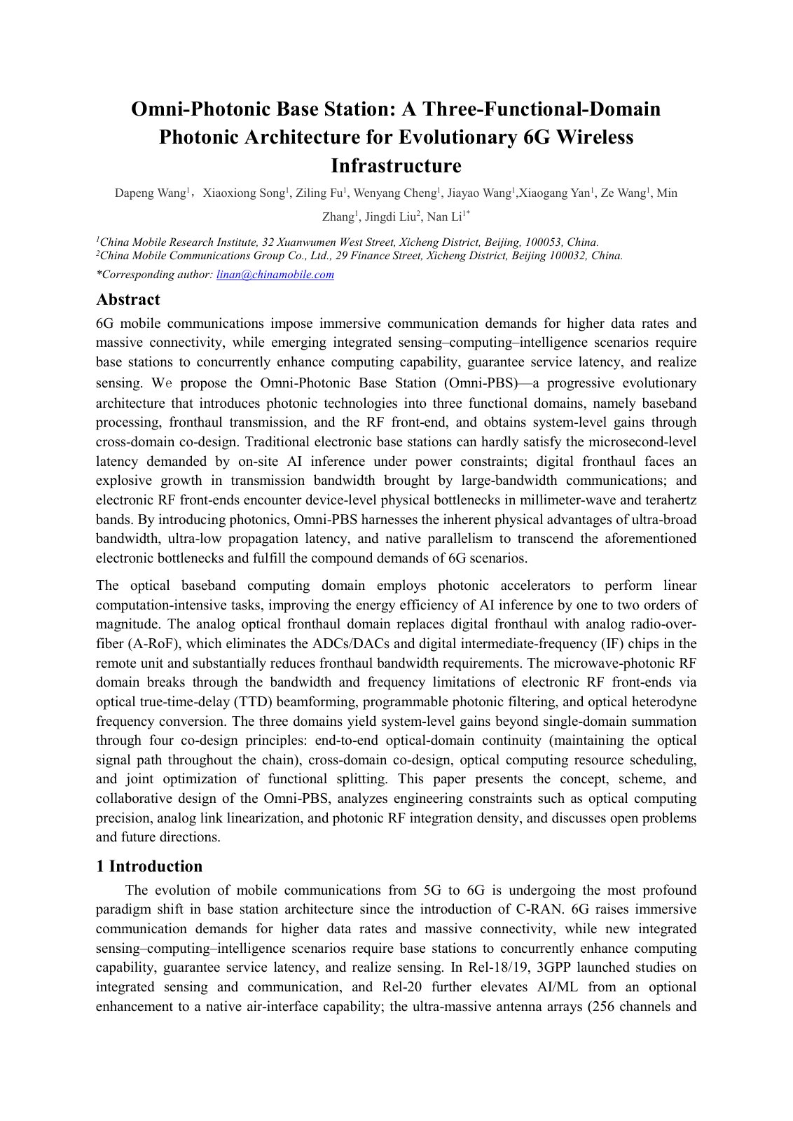 First page of 2026 Wang Omni Photonic Base Station