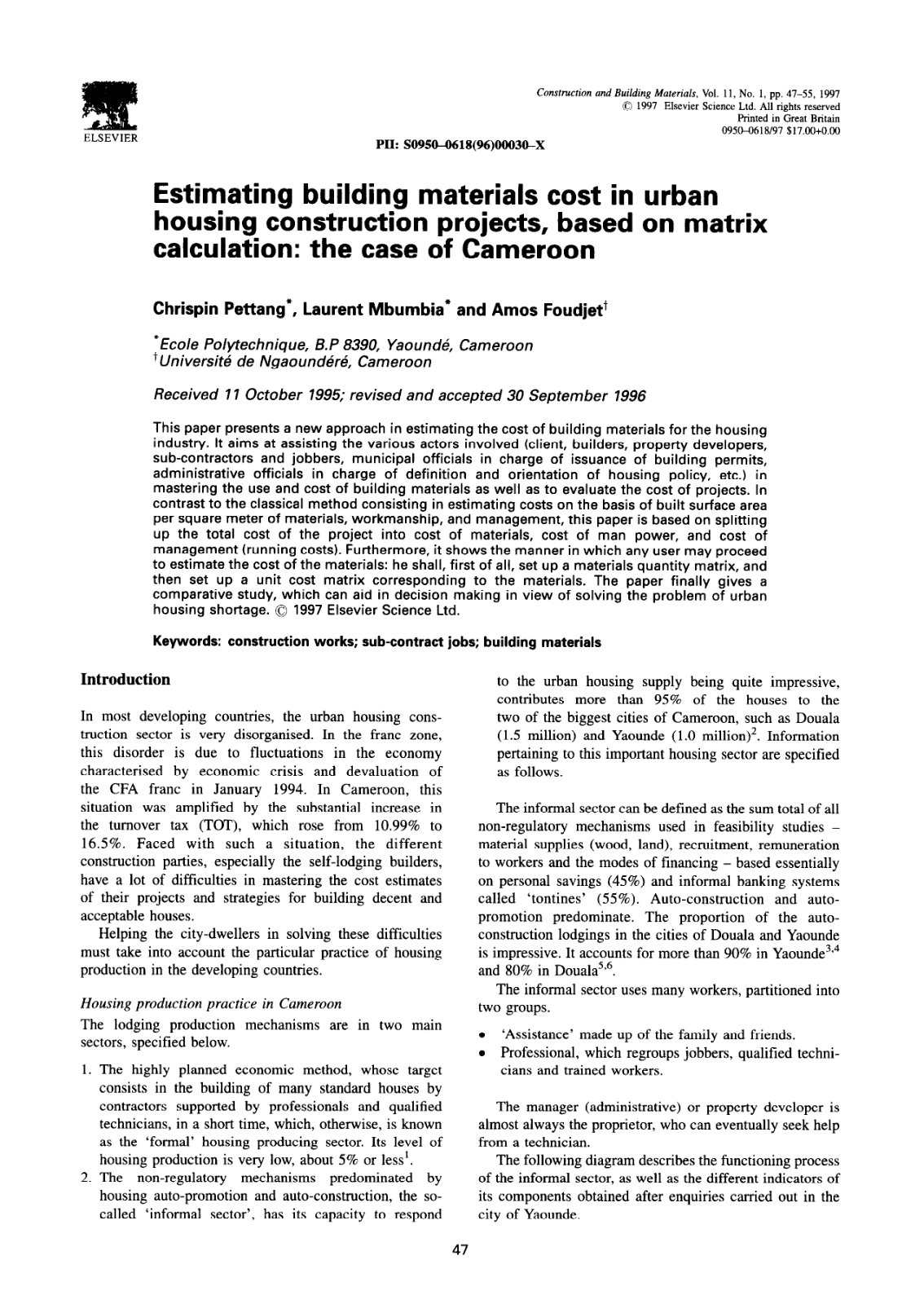 First page of Estimating building materials cost in ur