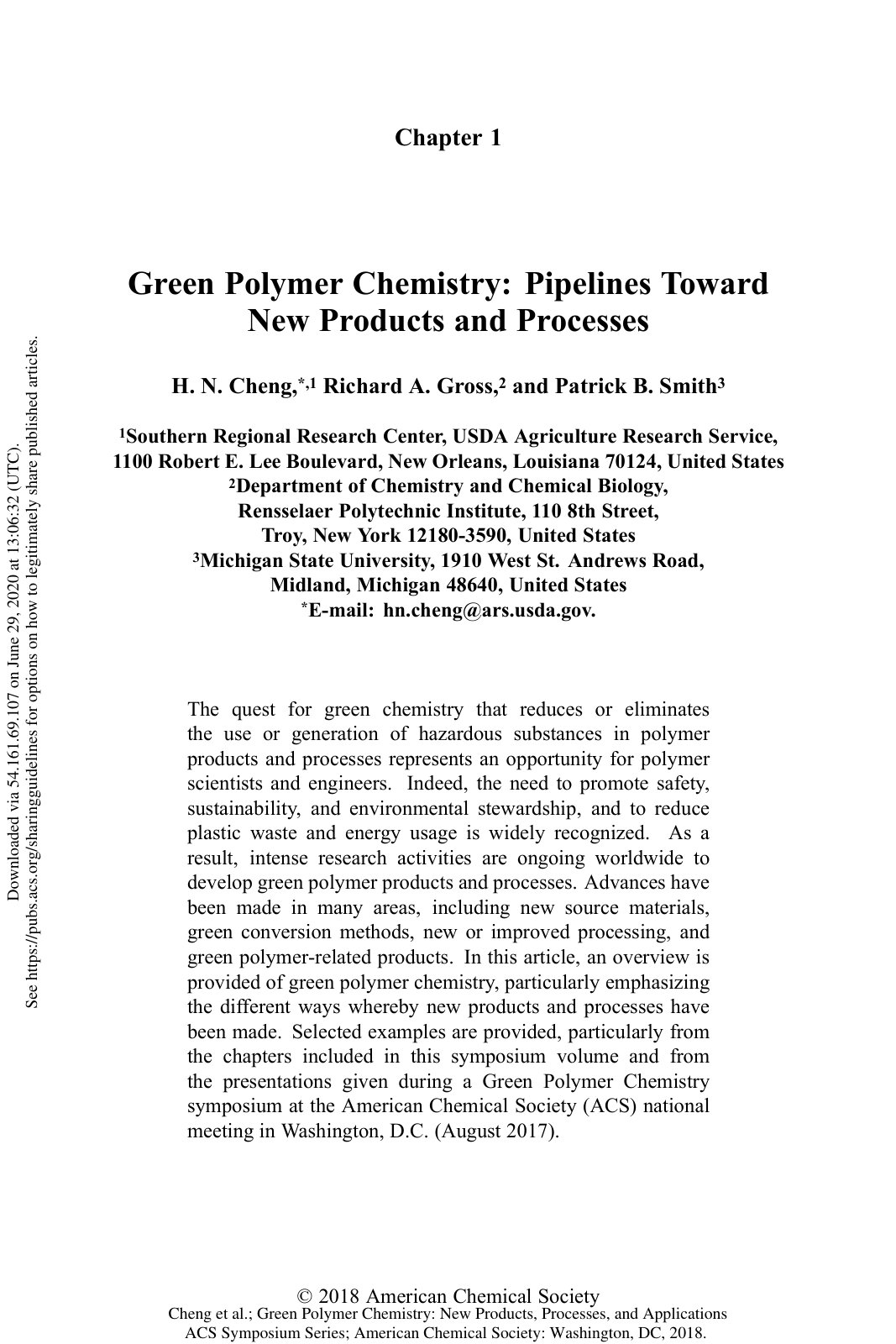 First page of Green Polymer Chemistry: Pipelines Toward New Products and Processes