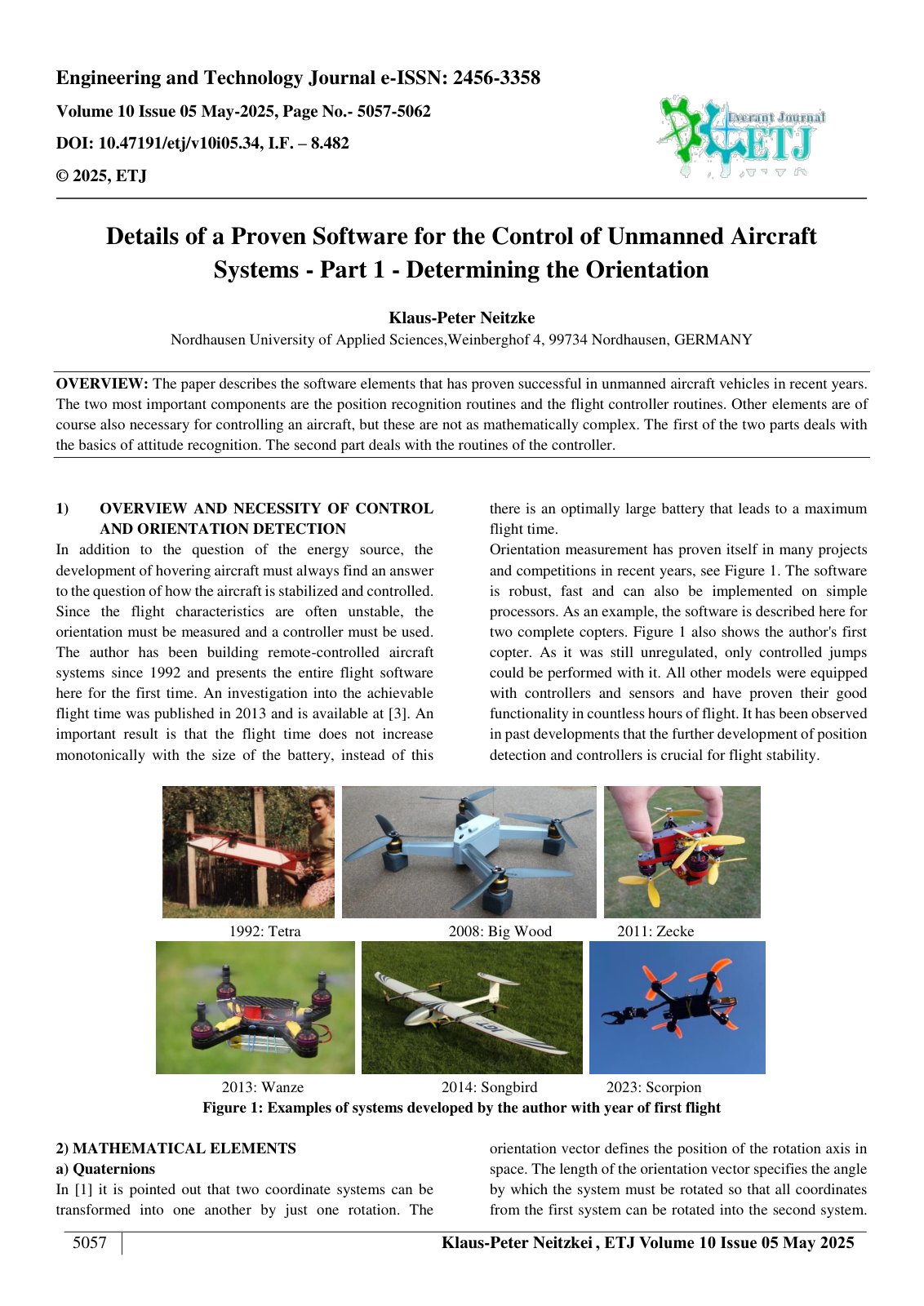 First page of Details of a Proven Software for the Control of Unmanned Aircraft   Systems - Part 1 - Determining the Orientation  