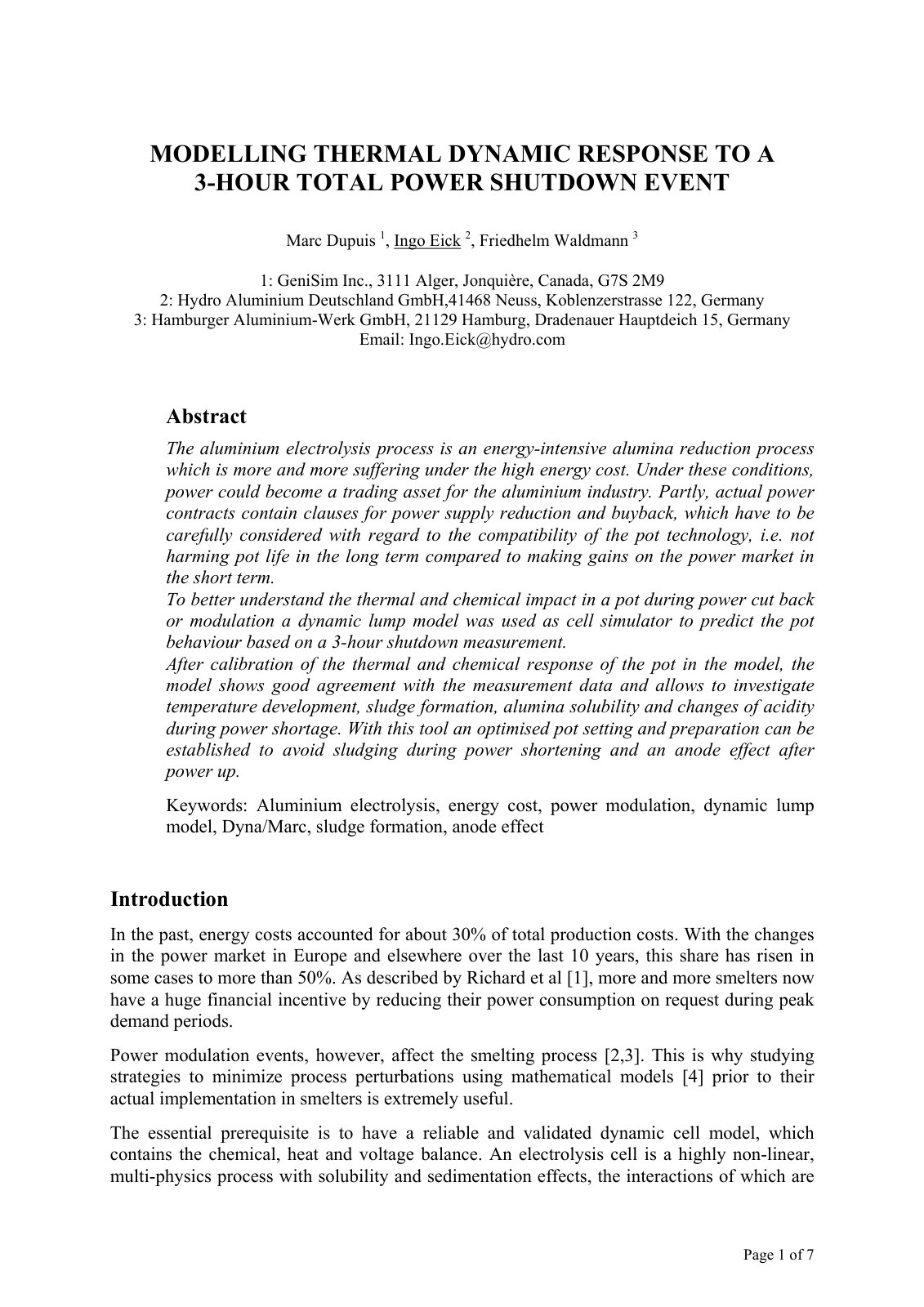 First page of MODELLING THERMAL DYNAMIC RESPONSE TO A 3-HOUR TOTAL POWER SHUTDOWN EVENT