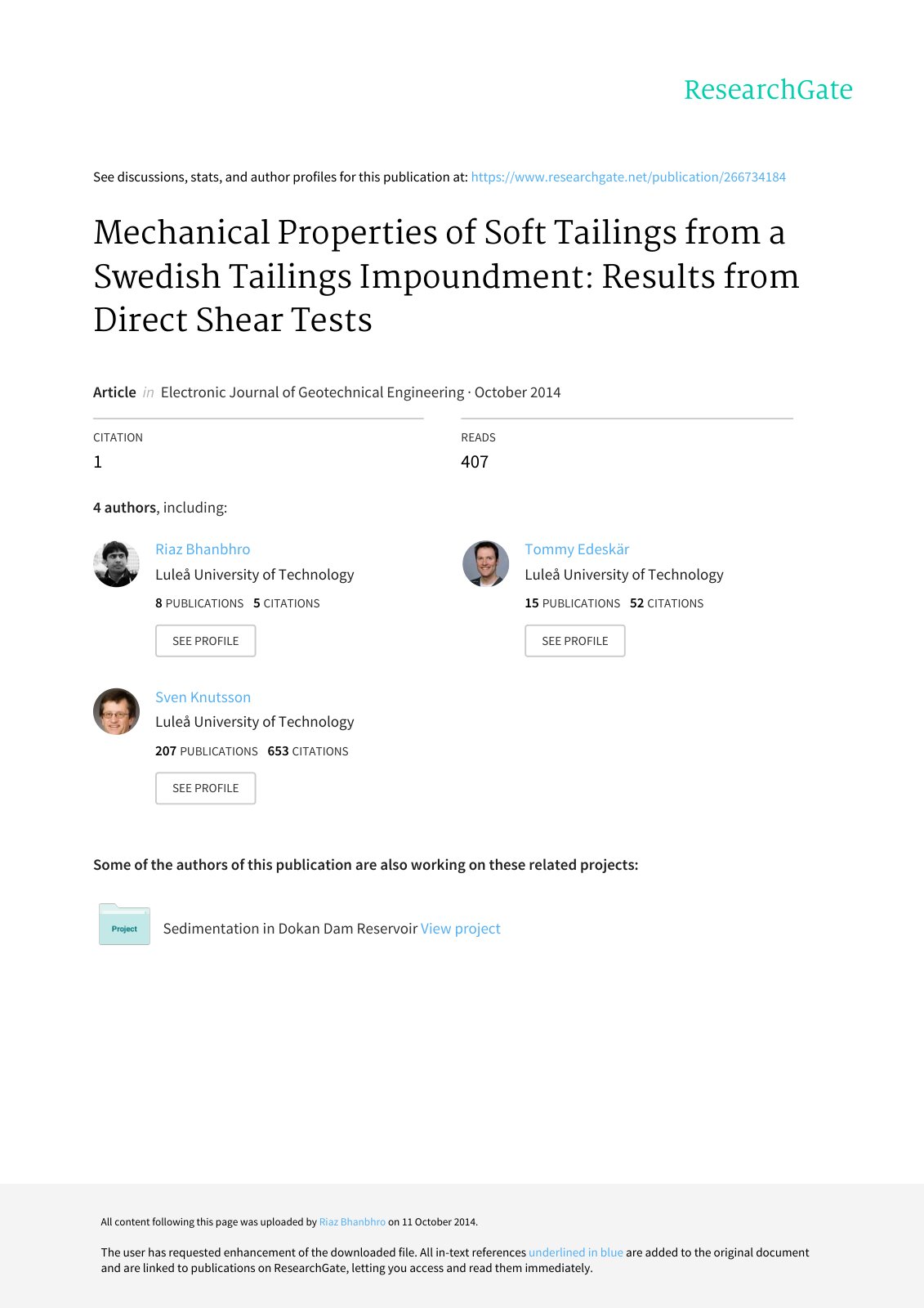 First page of Mechanical Properties of Soft Tailings f