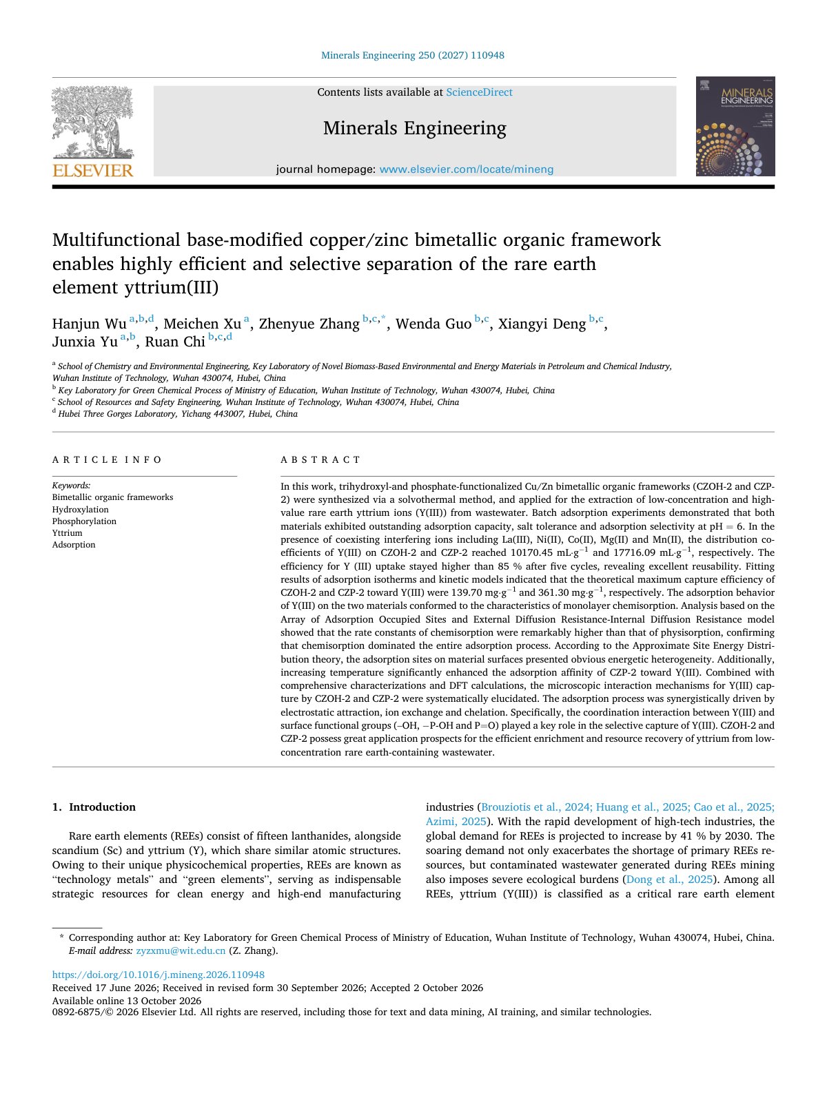 First page of Multifunctional base modified copper zinc bimetallic organic fr 2027 Mineral