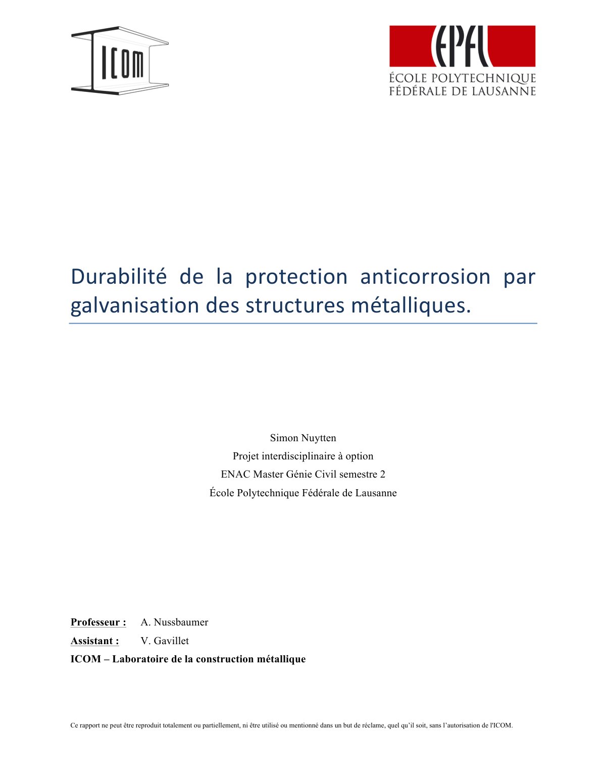 First page of Durabilité de la protection anticorrosion par galvanisation des pièces métalliques
