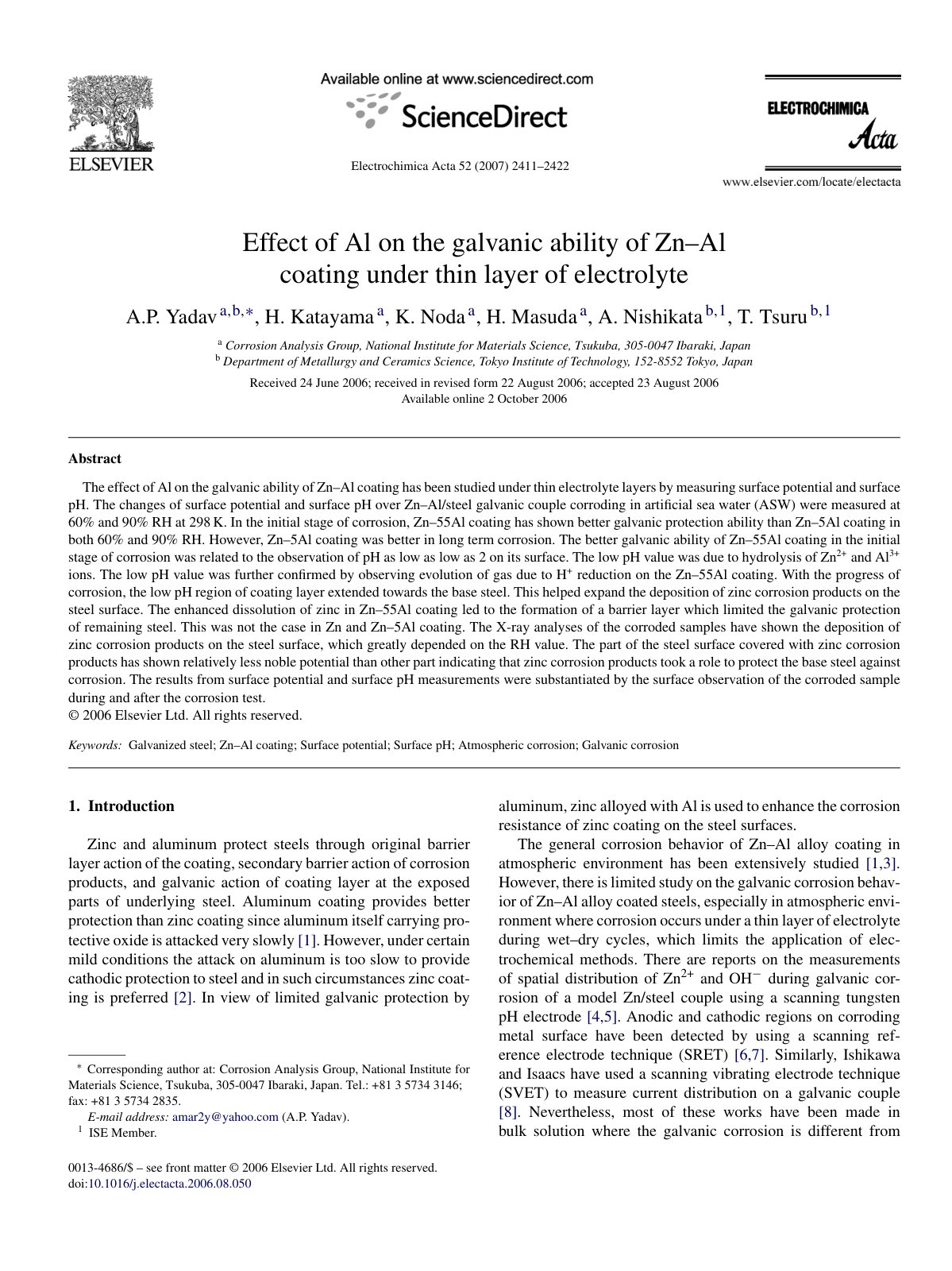 First page of Effect of Al on the galvanic ability of