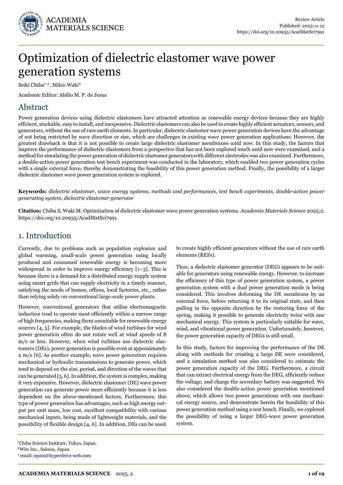 First page of Optimization of dielectric elastomer wave power generation systems