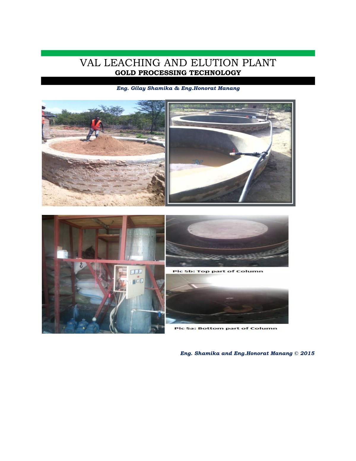 First page of Val Leaching and Elution Plant Gold Processing Technology